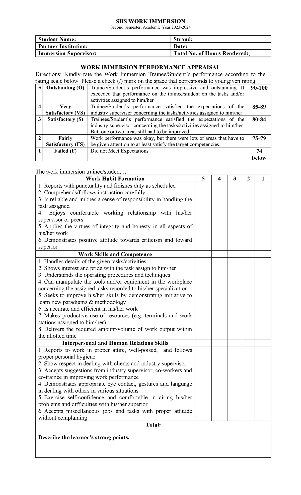 SHS Daily Immersion Notes - SHS WORK IMMERSION Second Semester ...