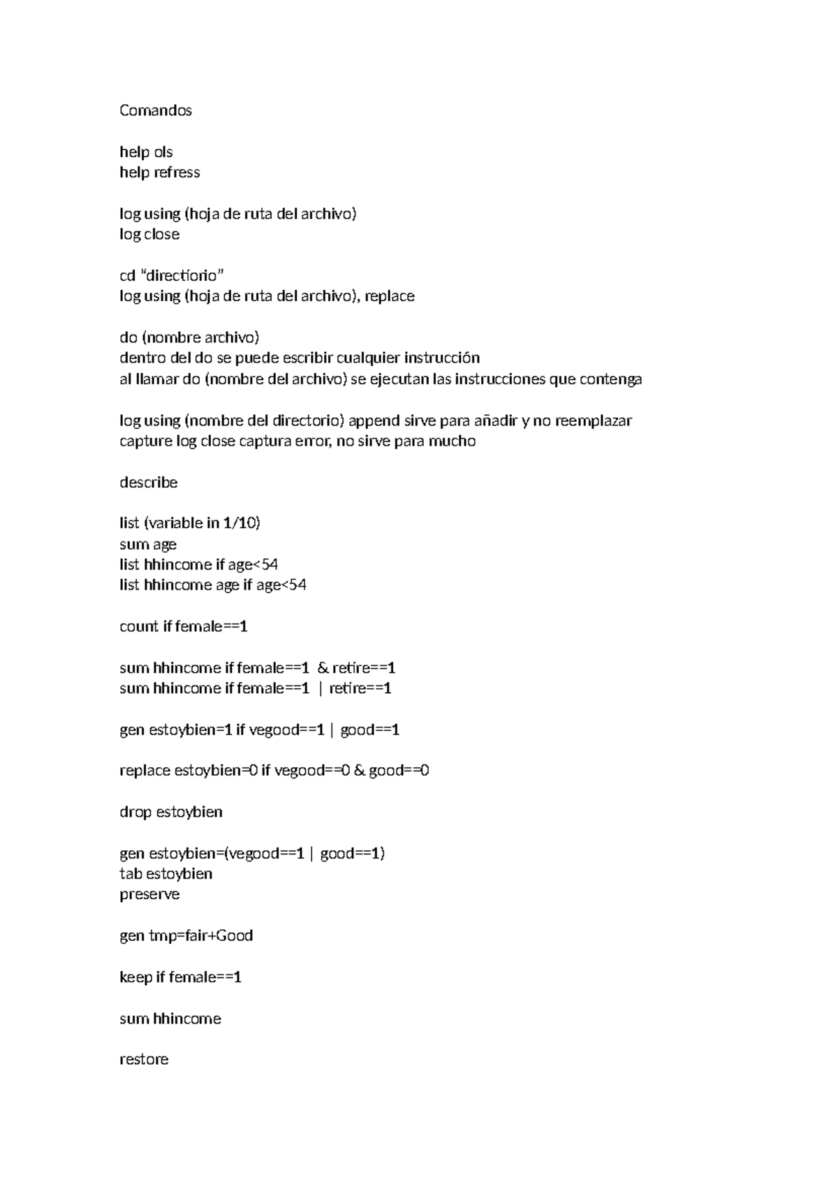 Comandos Stata - Comandos help ols help refress log using (hoja de ruta ...