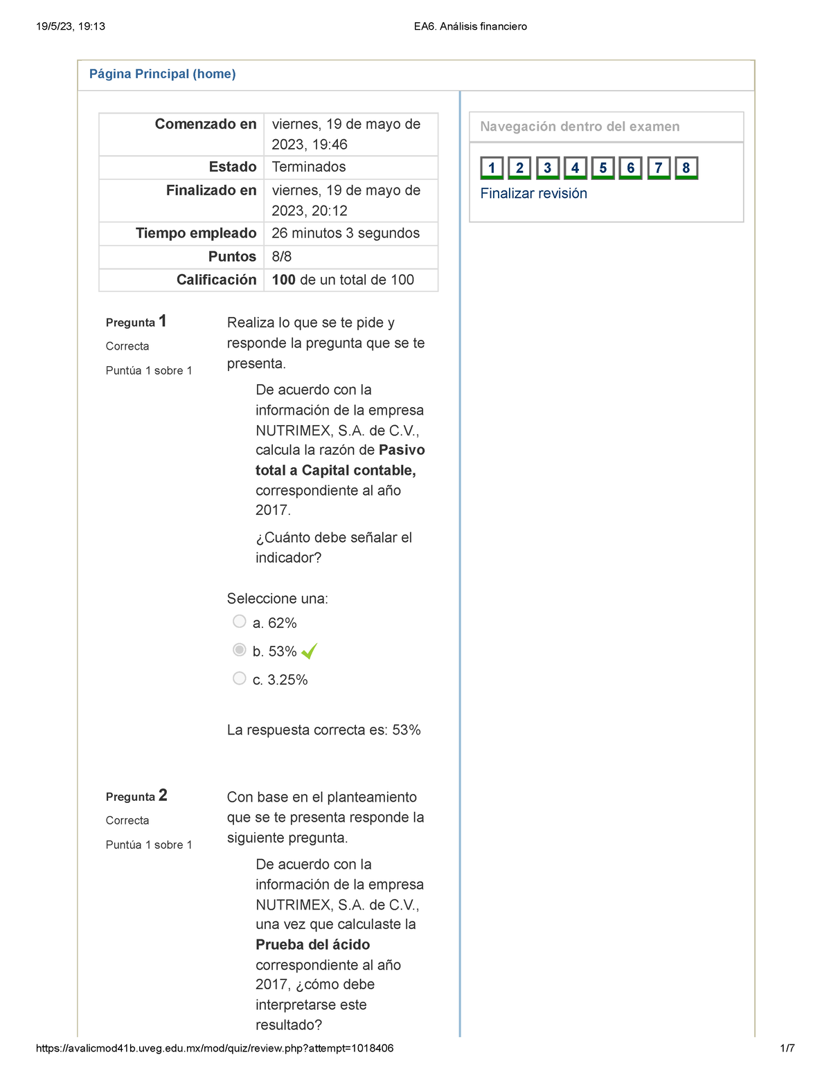 EA6. Análisis Financiero - Página Principal (home) Pregunta 1 Correcta ...