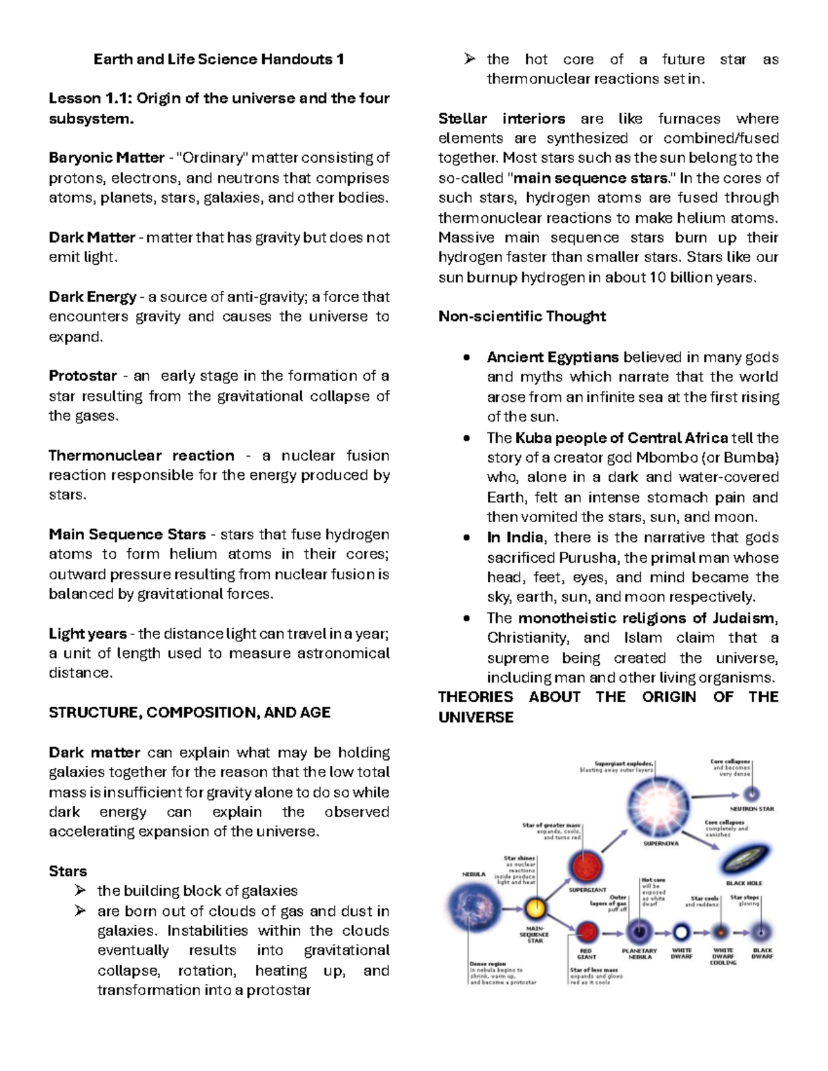 Earth and Life Science Handouts 1 - Baryonic Matter - 
