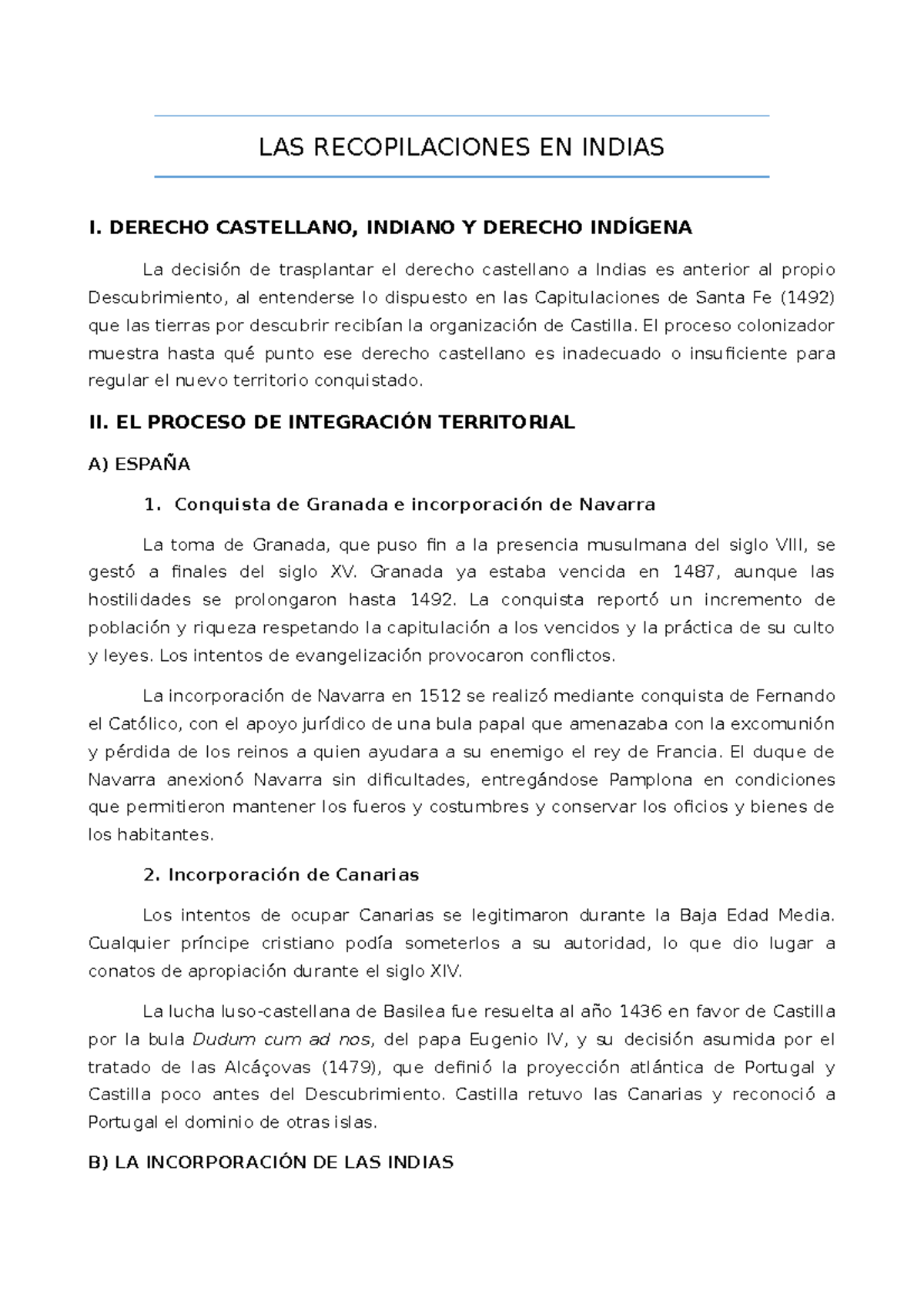 LAS Recopilaciones EN Indias LAS RECOPILACIONES EN INDIAS I. DERECHO