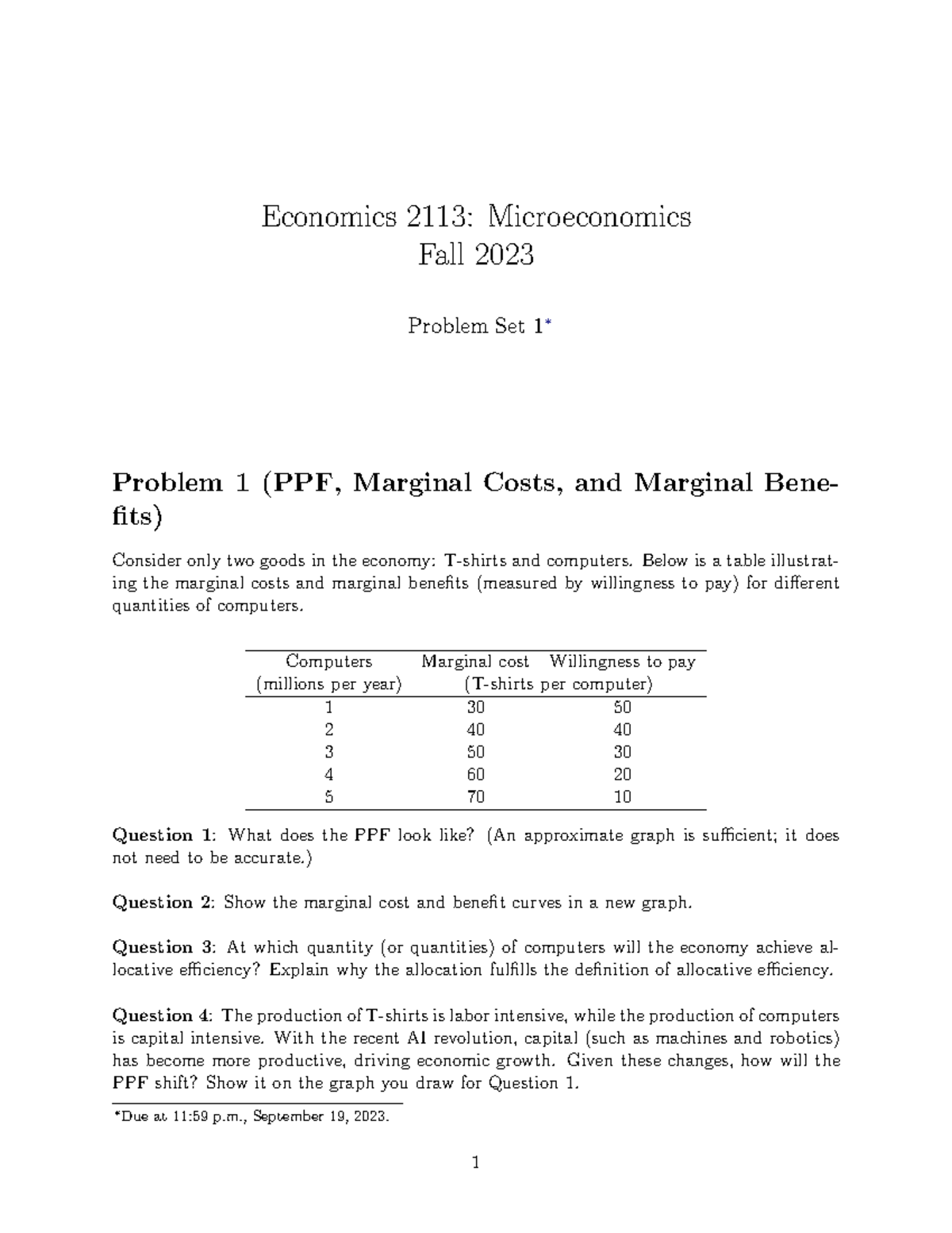 Problem Set 1 Q Economics 2113 Microeconomics Fall 2023 Problem Set 1∗ Problem 1 Ppf 2648