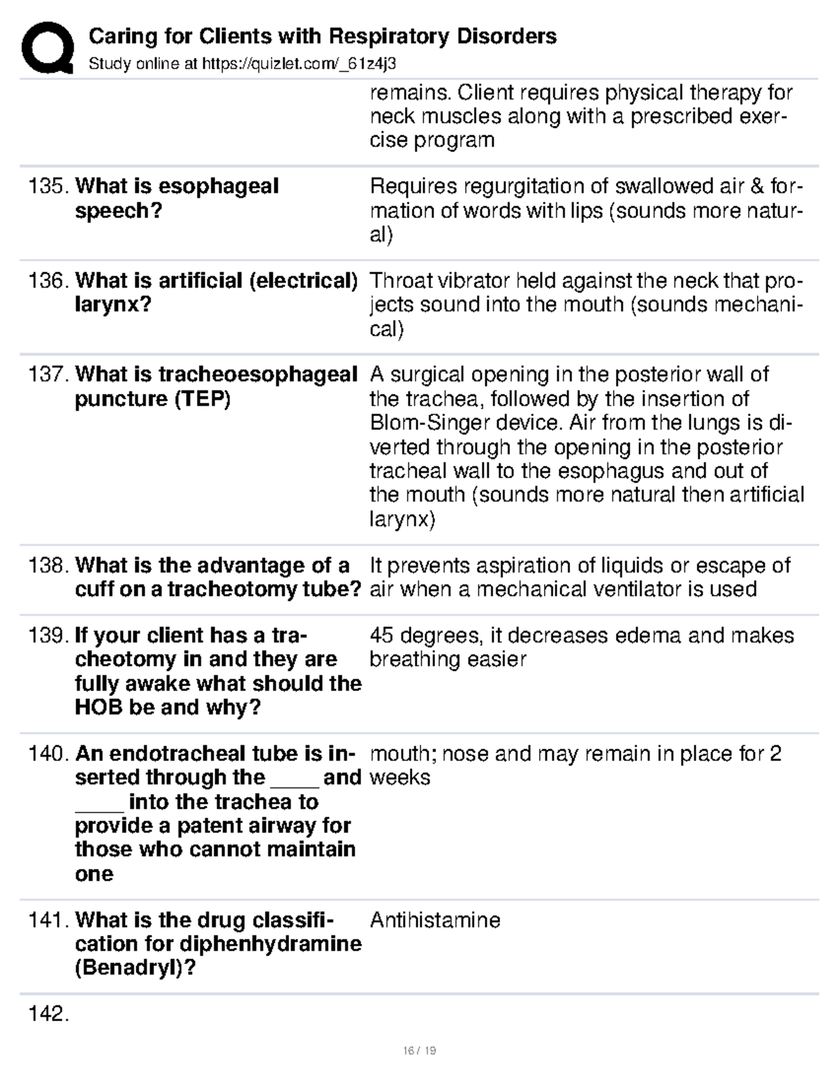 Caring for Clients with Respiratory Disorders 16 19 Study online at