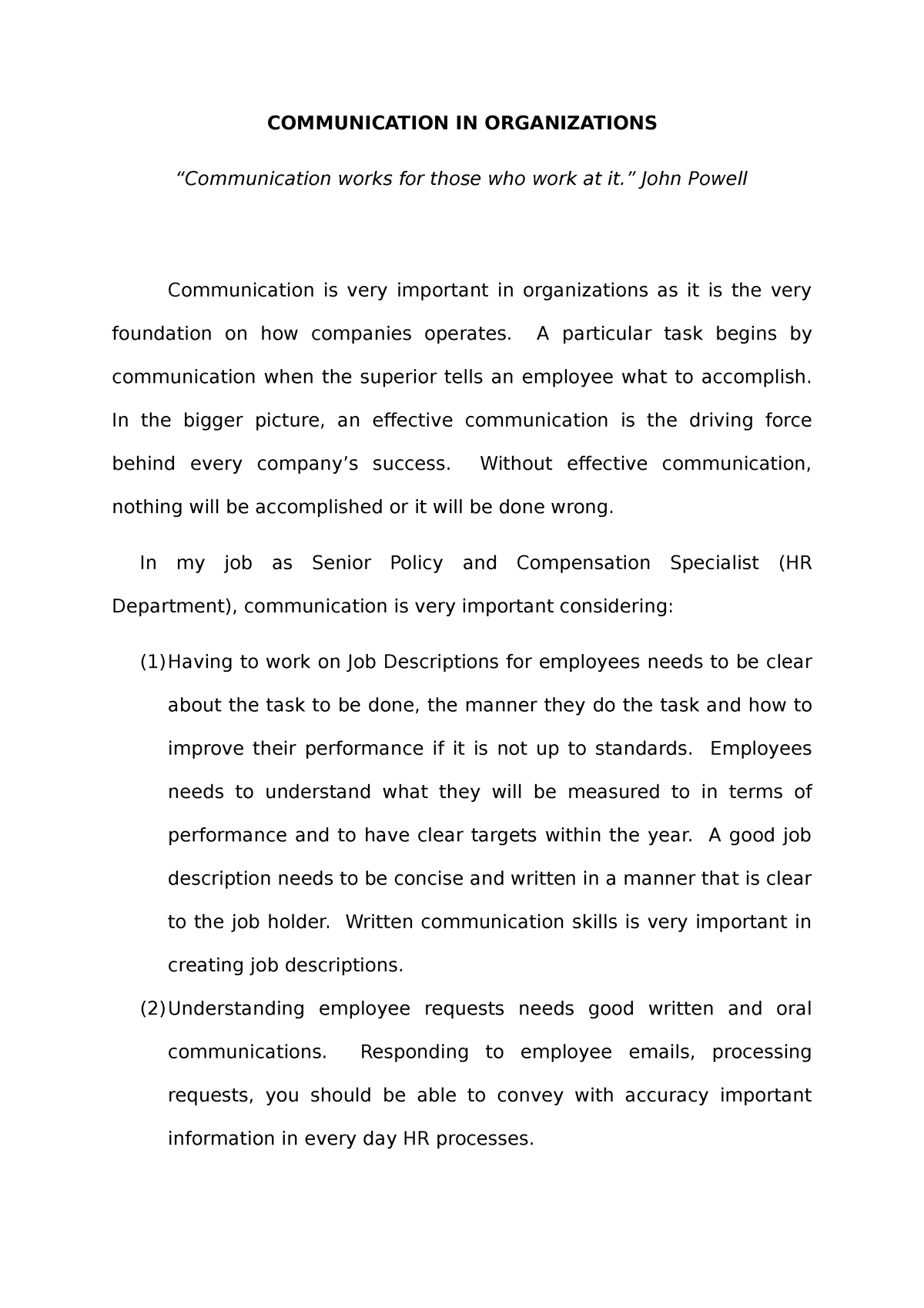 communication within organization essay