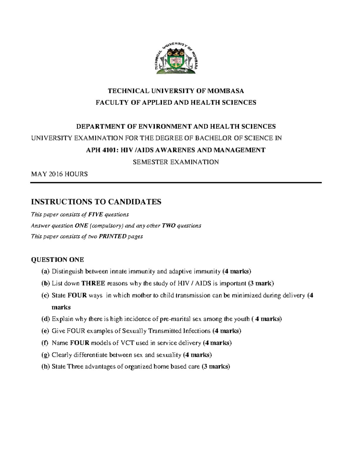 APH 4101 HIV AIDS P2 - The notes give an introductory part to tye ...