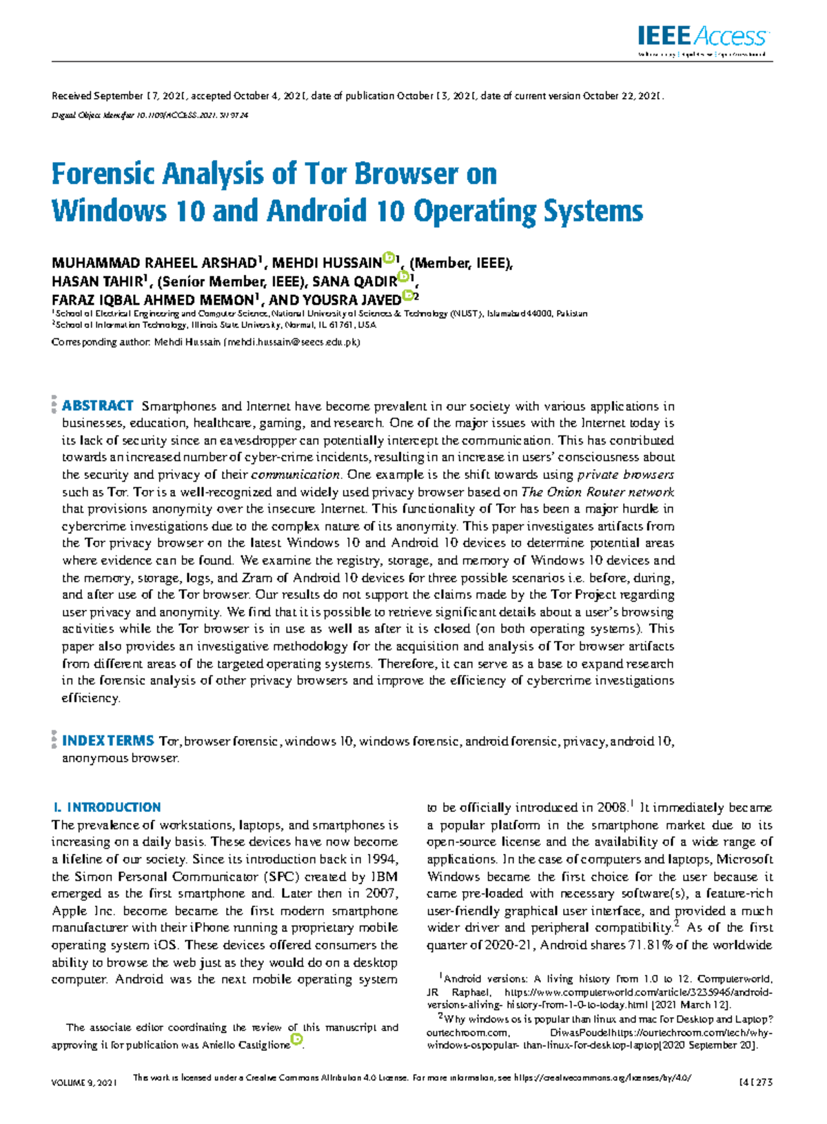 Forensic Analysis of Tor Browser on Windows 10 and Android 10 Operating ...