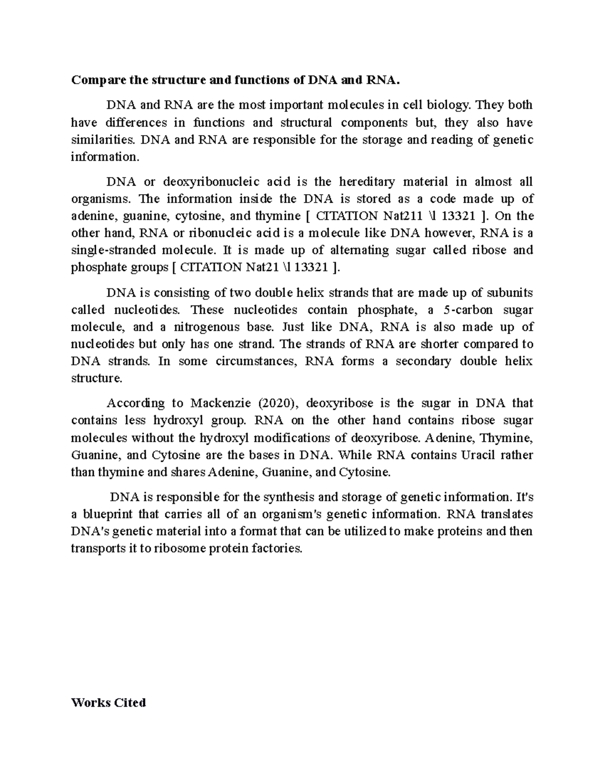 Comparison of the structure and functions of DNA and RNA - DNA and RNA ...