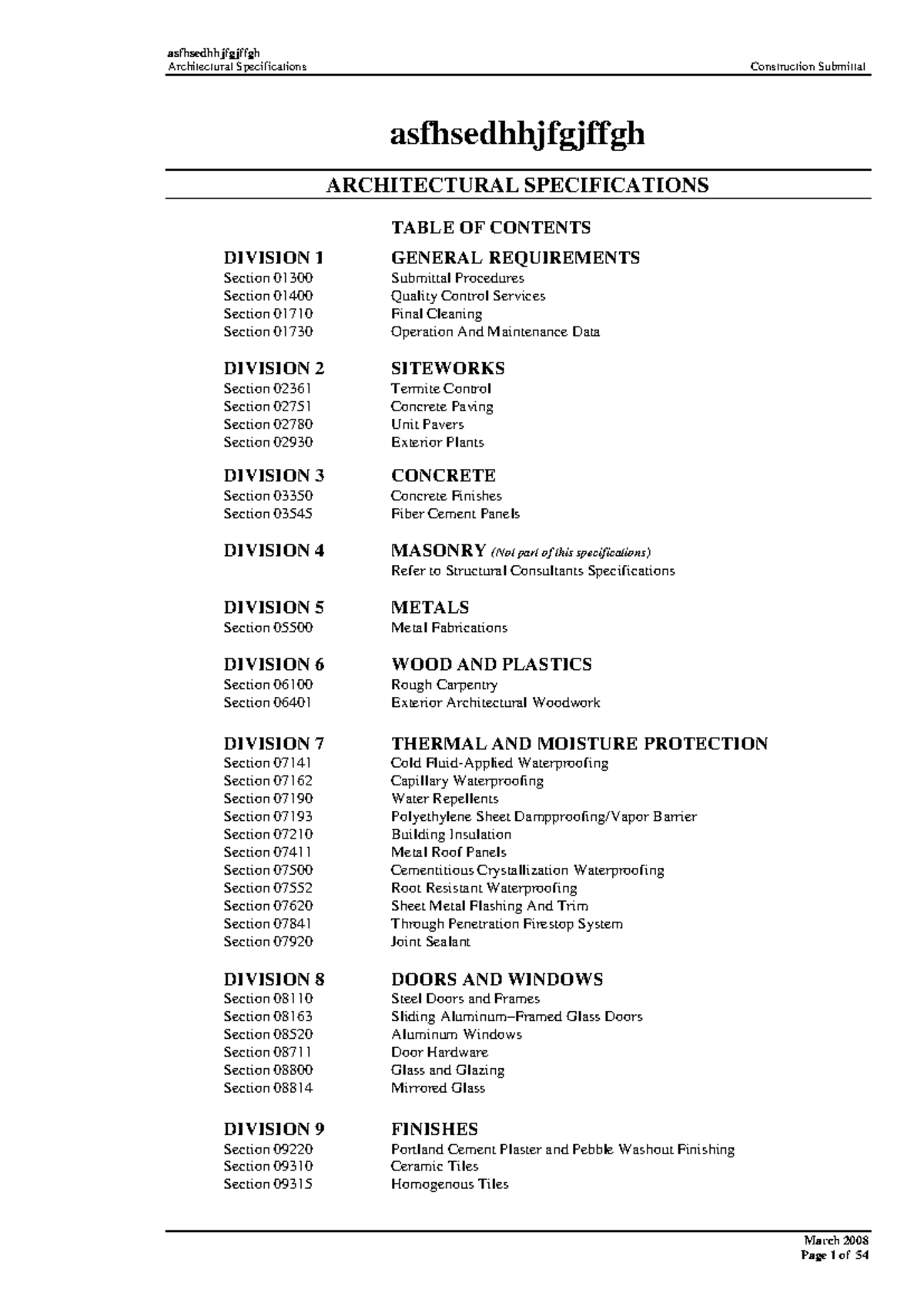 Outline SPEC Sample - Specifications - Architectural Specifications ...