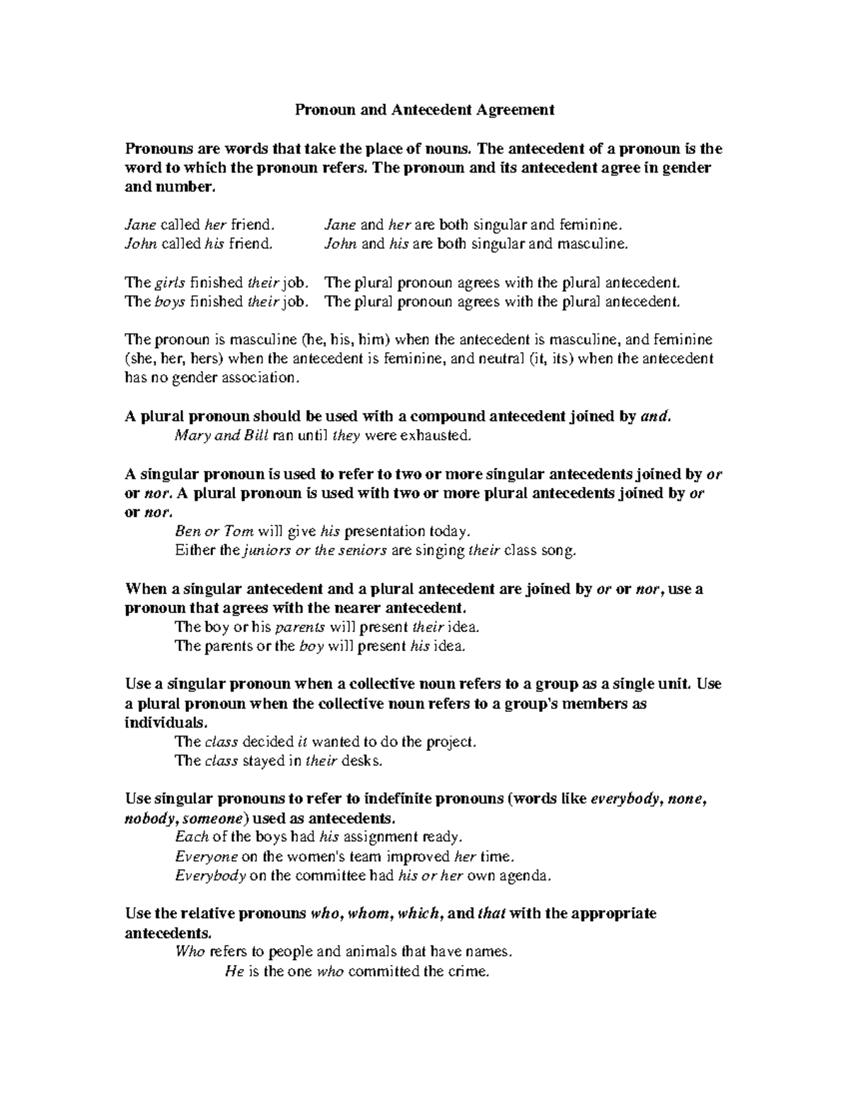 Answers Pronoun And Antecedent Agreement Pronoun And Antecedent 