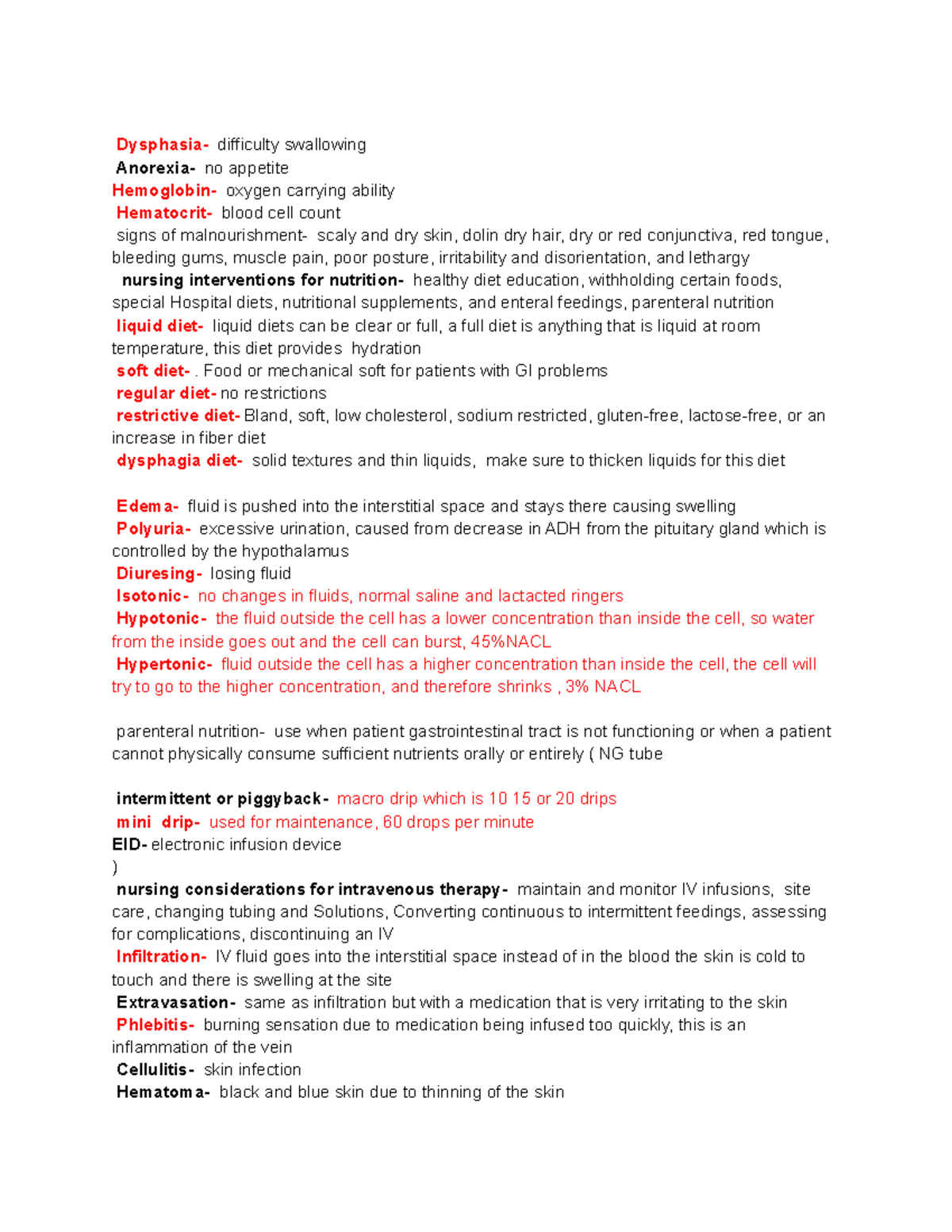 209 Test 2 Review - Dysphasia- Difficulty Swallowing Anorexia- No 