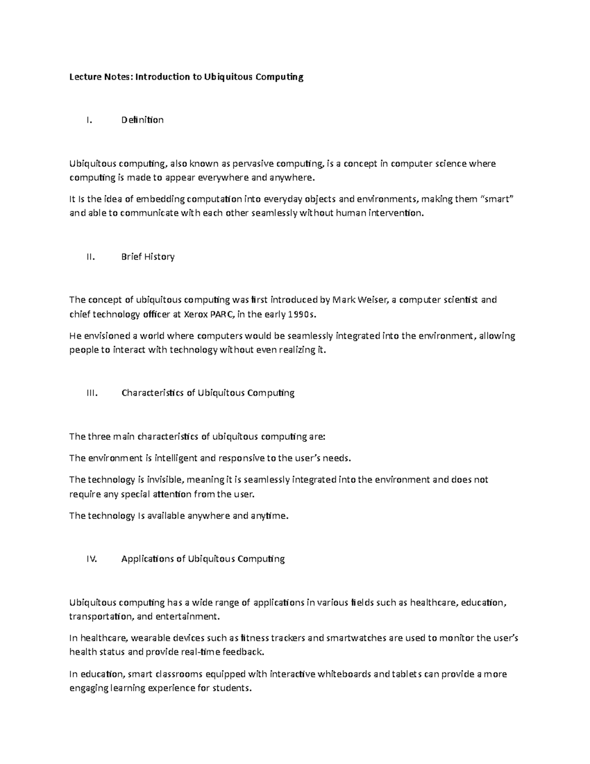 Lecture Notes: Introduction to Ubiquitous Computing - Definition ...