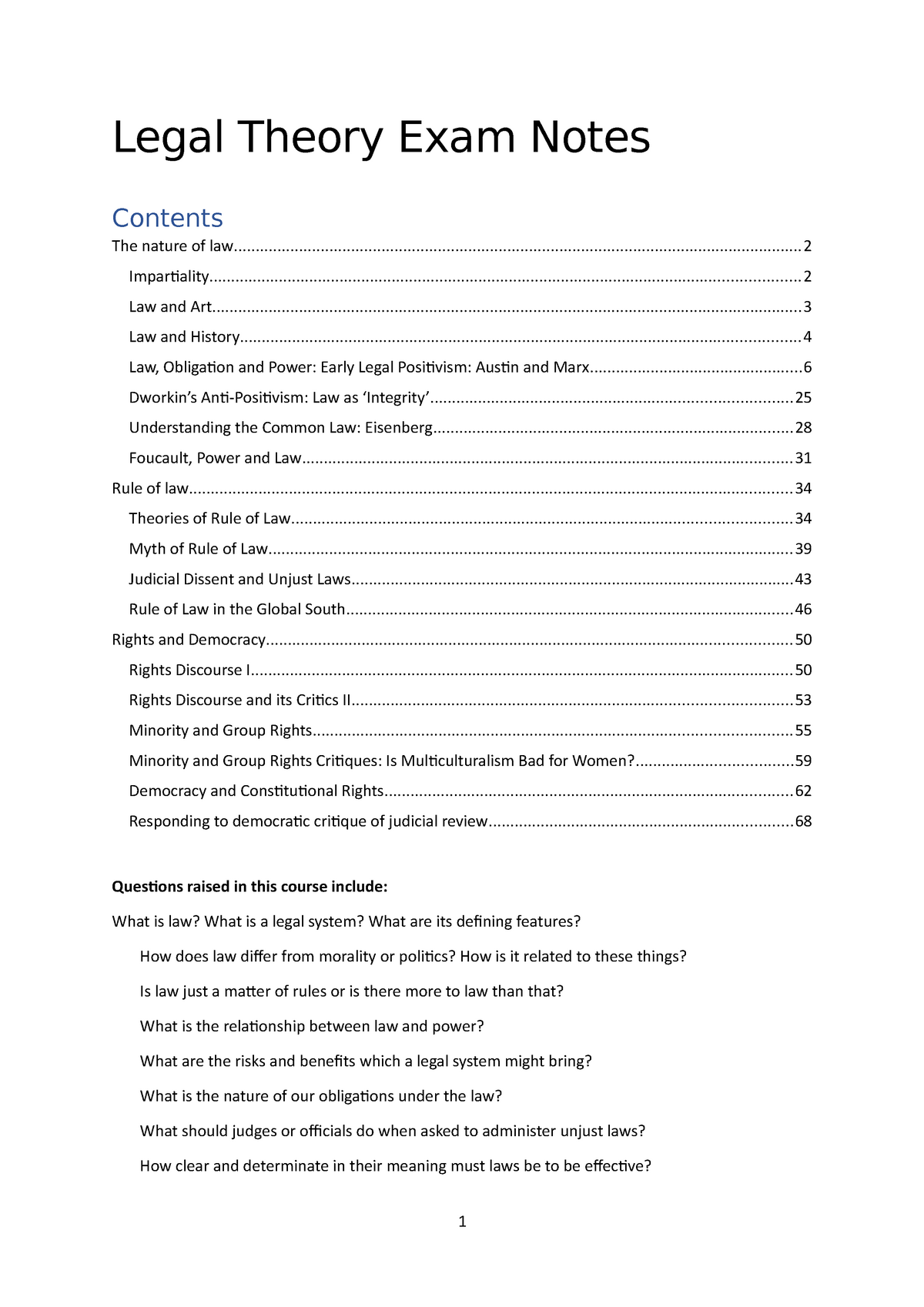 Legal Theory Exam Notes - Legal Theory Exam Notes Contents The Nature ...