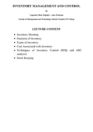 Major Types of Stock Levels of Inventory - The types are: i.) Minimum ...