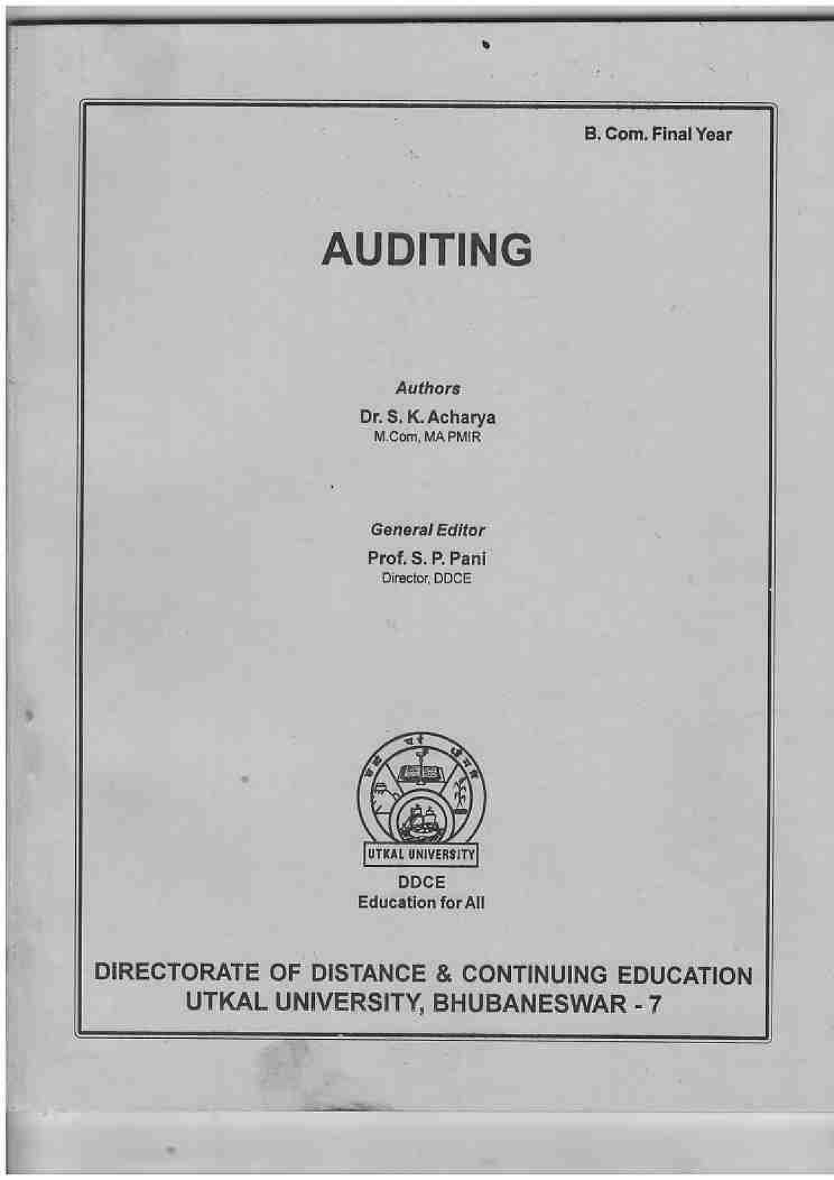 Auditing - B. Gom. FinalYear AUDITING Authors Dn S. K[F M, MAPMIR ...