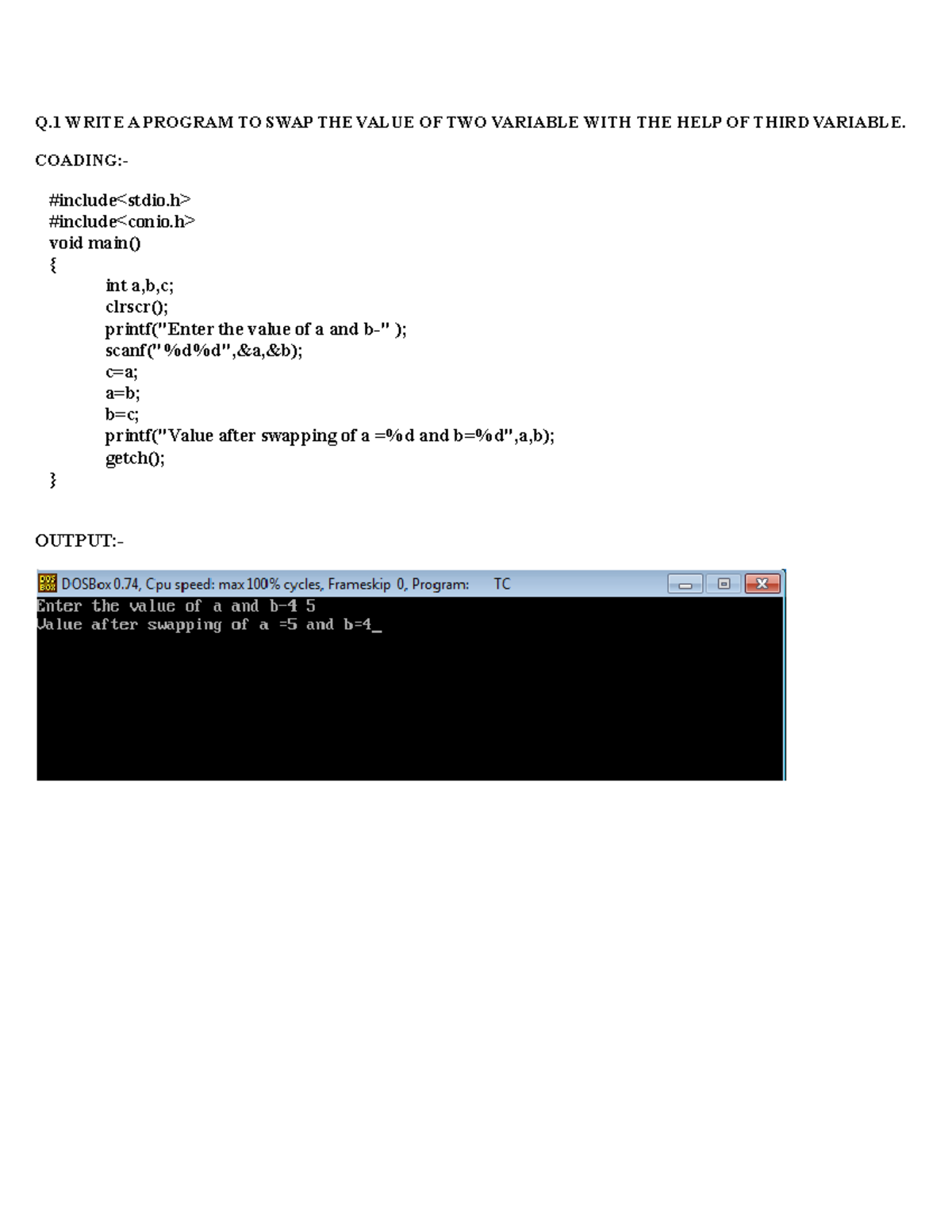 C Program - Q WRITE A PROGRAM TO SWAP THE VALUE OF TWO VARIABLE WITH ...