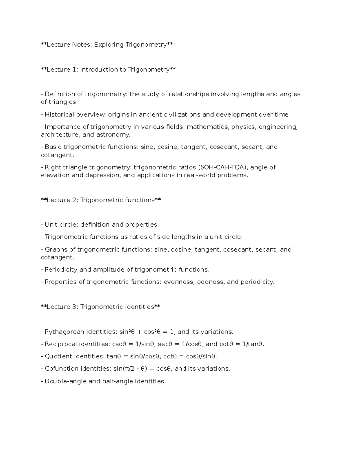 Trigonometry notes - dadsadsa - Lecture Notes: Exploring Trigonometry ...