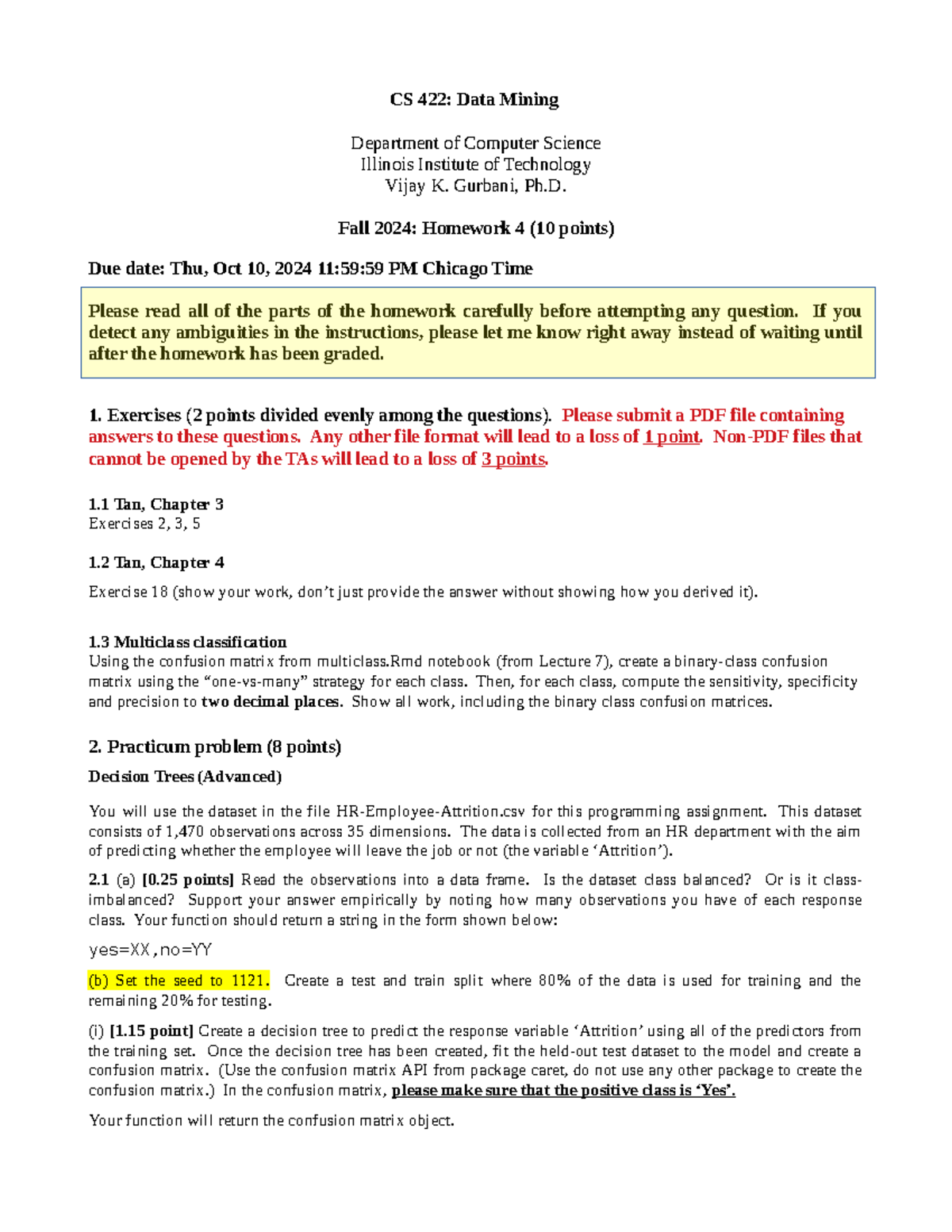 Homework 4 Data Mining - CS 422: Data Mining Department of Computer ...