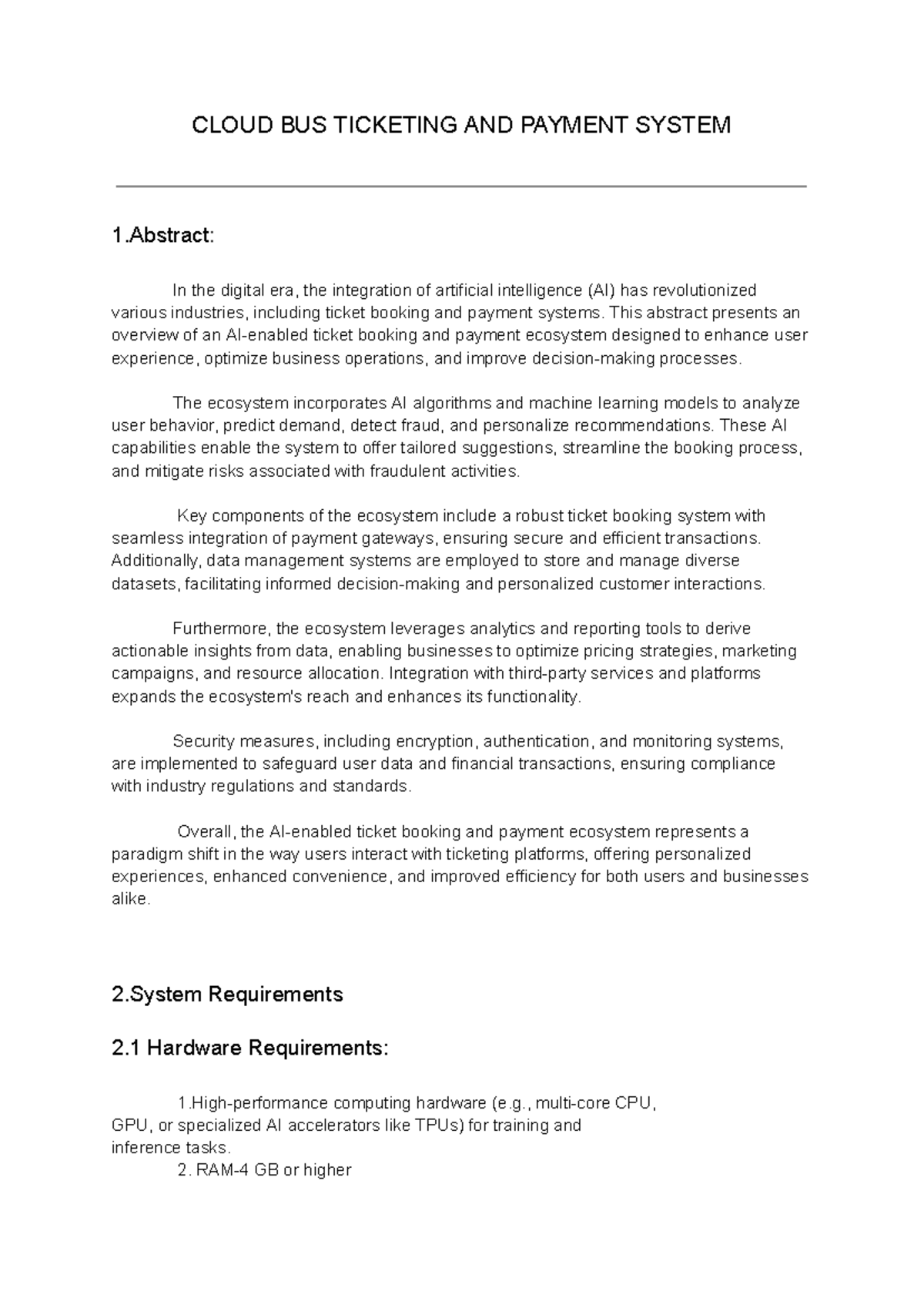 Project - CLOUD BUS TICKETING AND PAYMENT SYSTEM 1: In the digital era ...