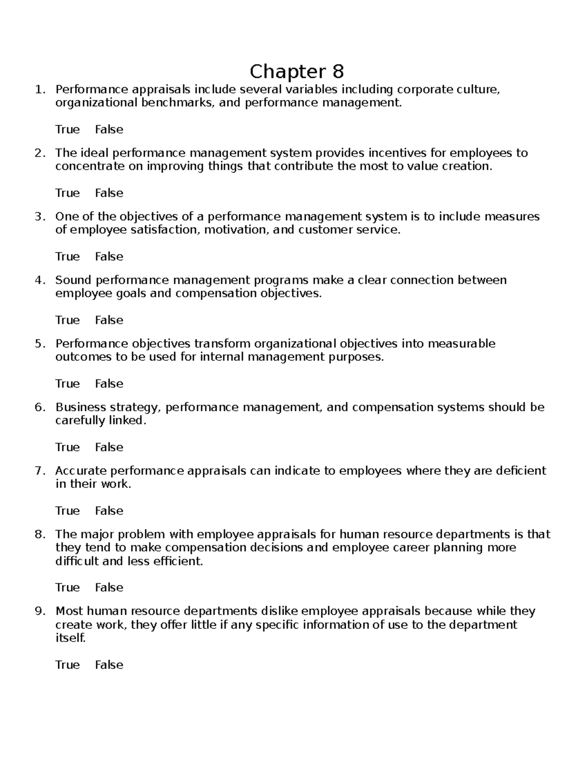 Chapter 8 excercise questions - Chapter 8 Performance appraisals ...