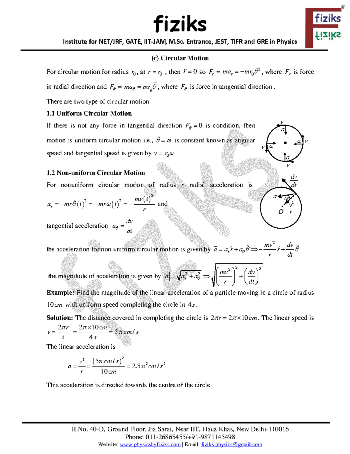 (c) Circular Motion - Fiziks Institute For NET/JRF, GATE, IIT‐JAM, M ...