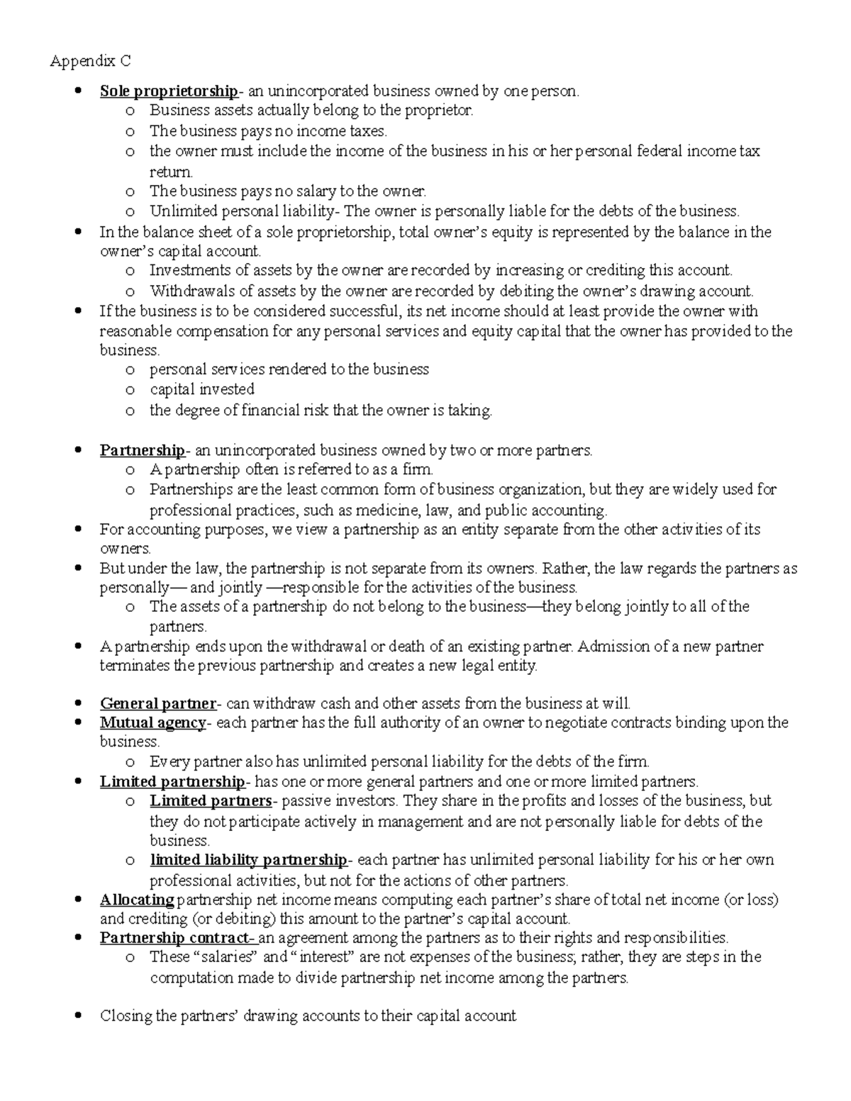 ACCT 102 Appendix C - Appendix C Sole proprietorship - an ...