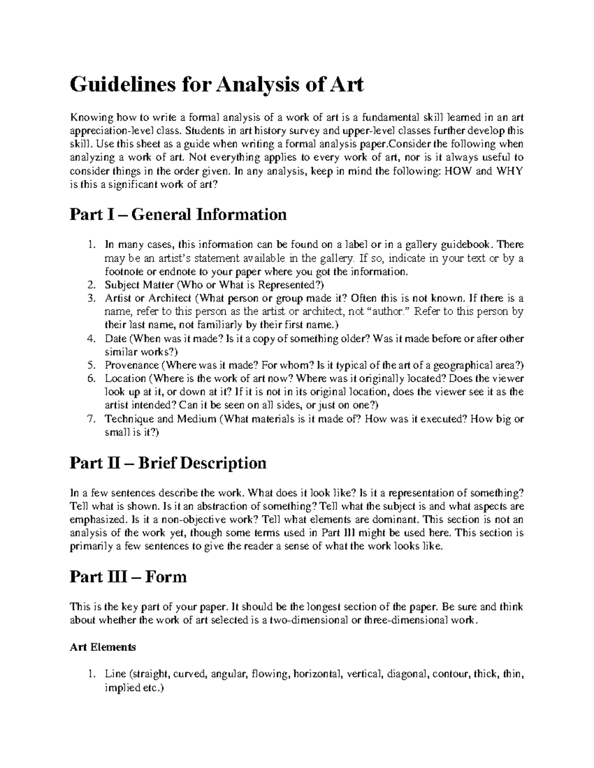 Lesson 1 Guidelines for Analysis of Art - Guidelines for Analysis of ...