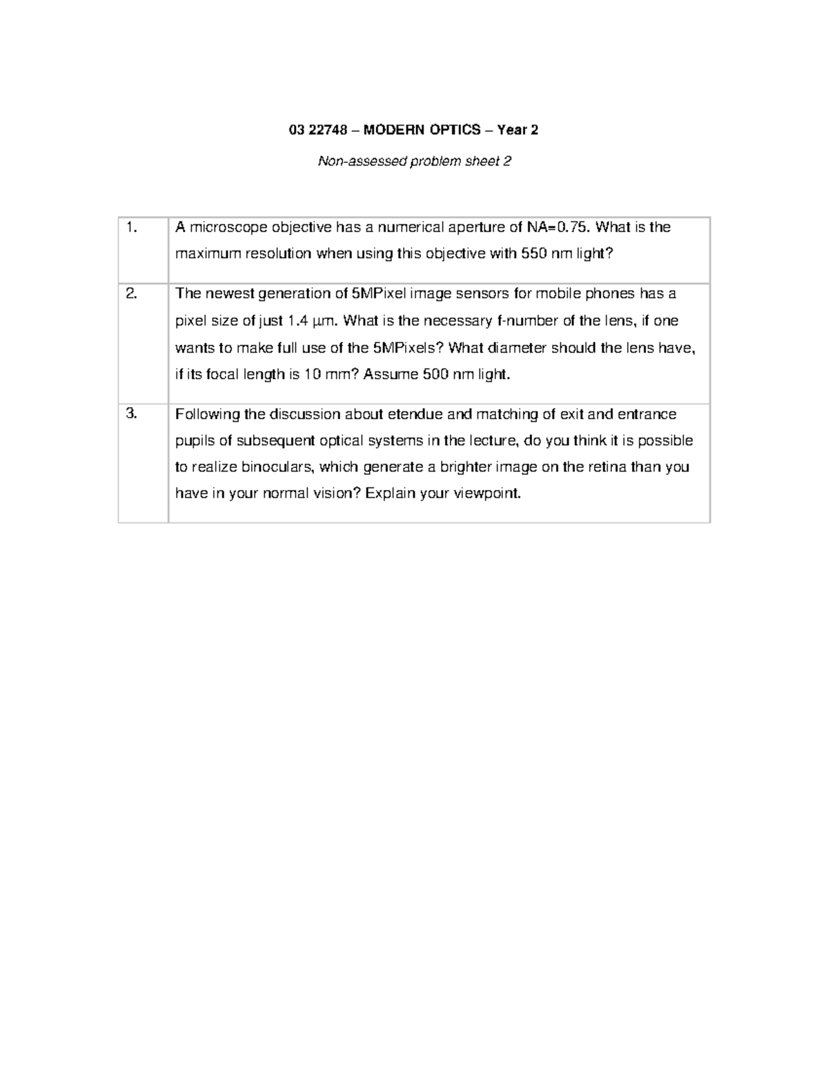 Seminar Assignments - Problem Sheets 2 - Questions And Answers, Modern ...