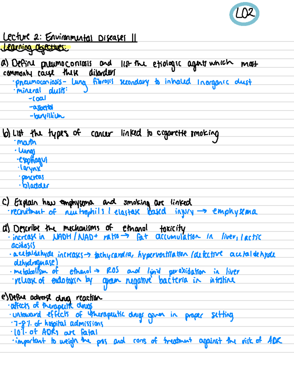 BLD 204 SS19 7 - learning objectives - 102 A) Define pneumoconiosis and ...