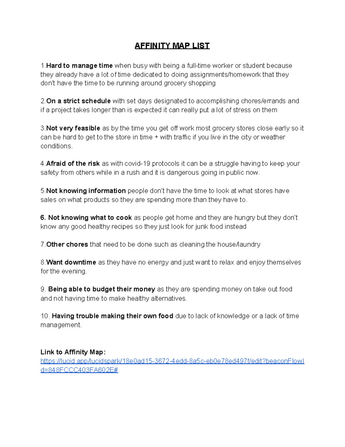 Affinity Map list - New Venture - AFFINITY MAP LIST 1. Hard to manage ...