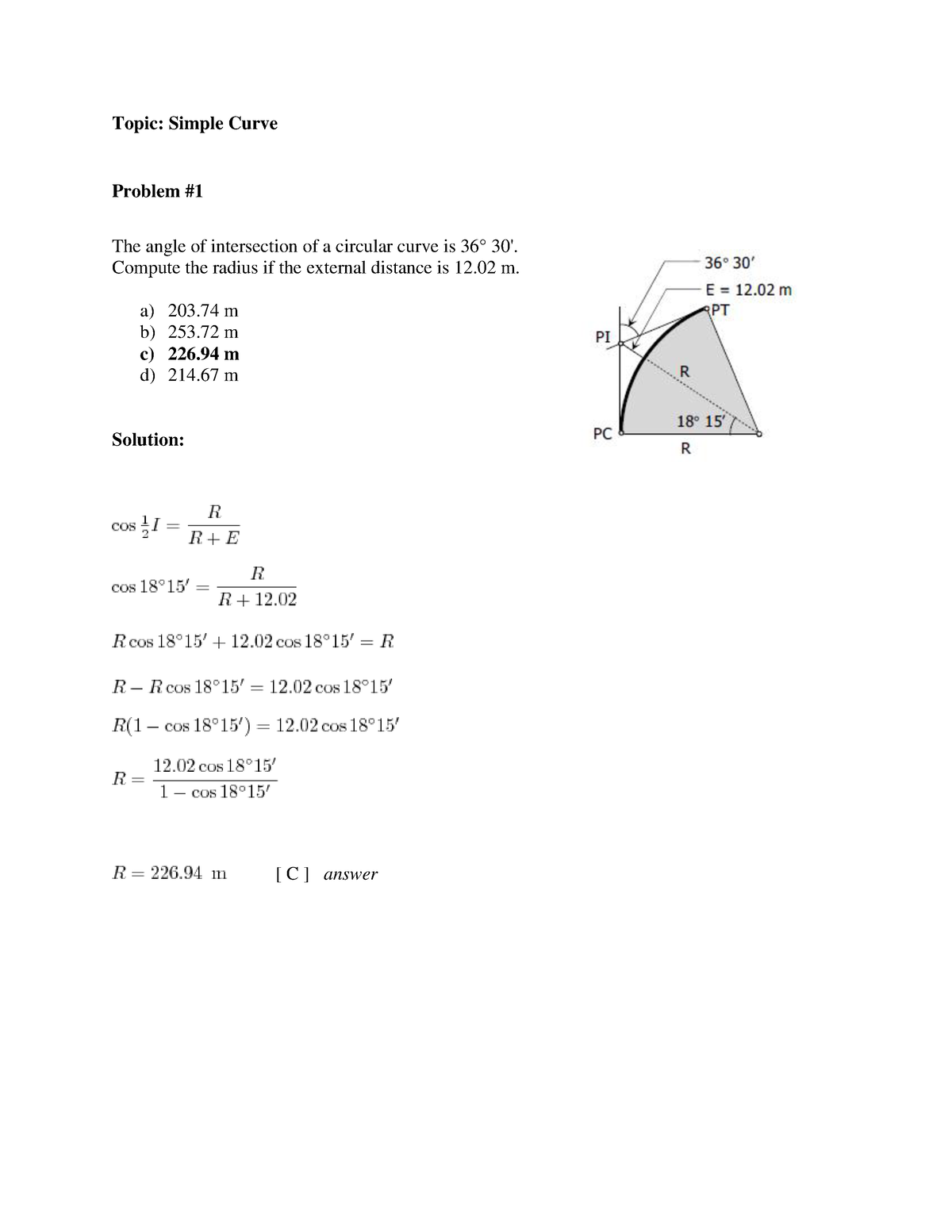 Surveying - Topic: Simple Curve Problem # The angle of intersection of ...