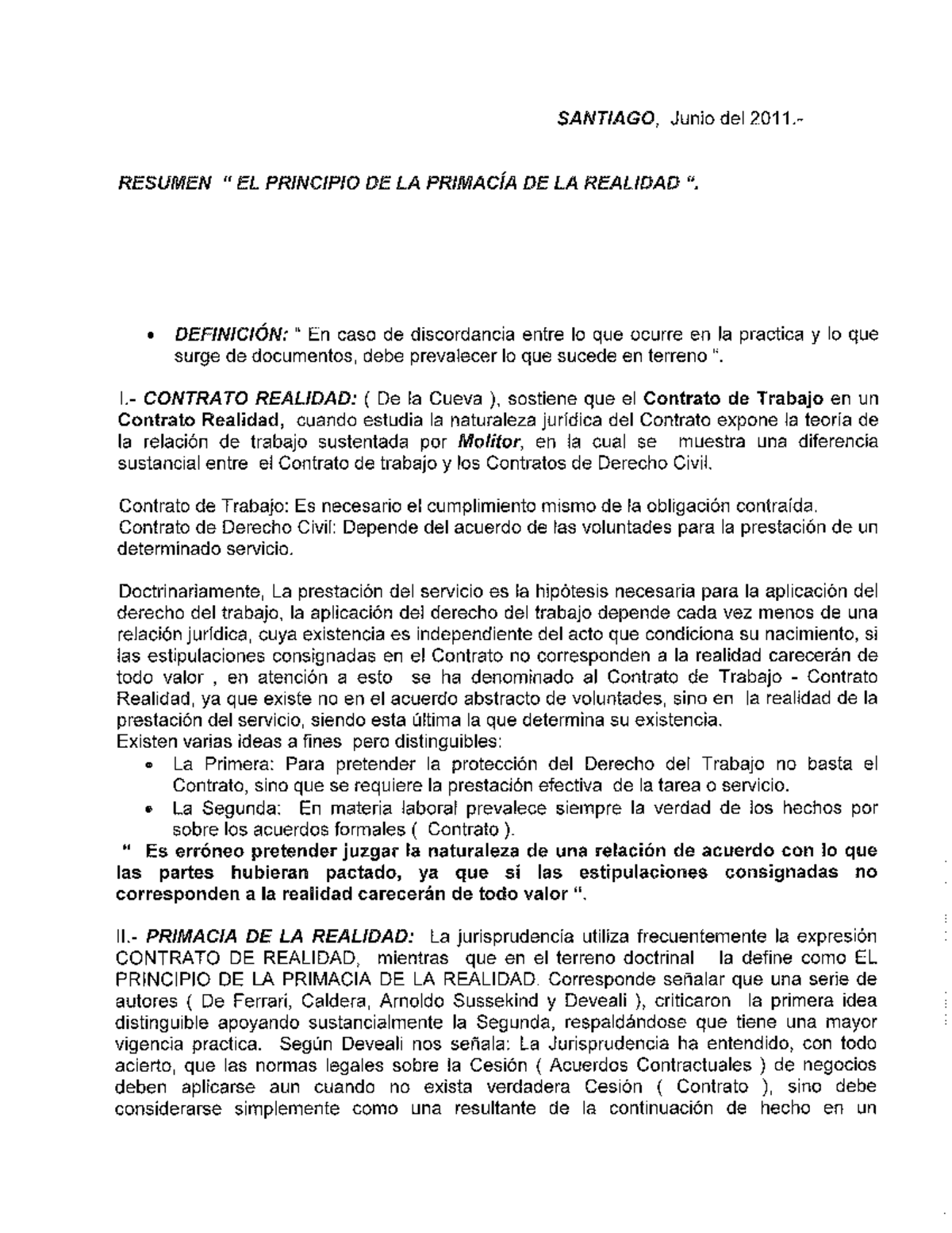 Principio de la Primacía de la Realidad - SANTIAGO, Junio del RESUMEN ...