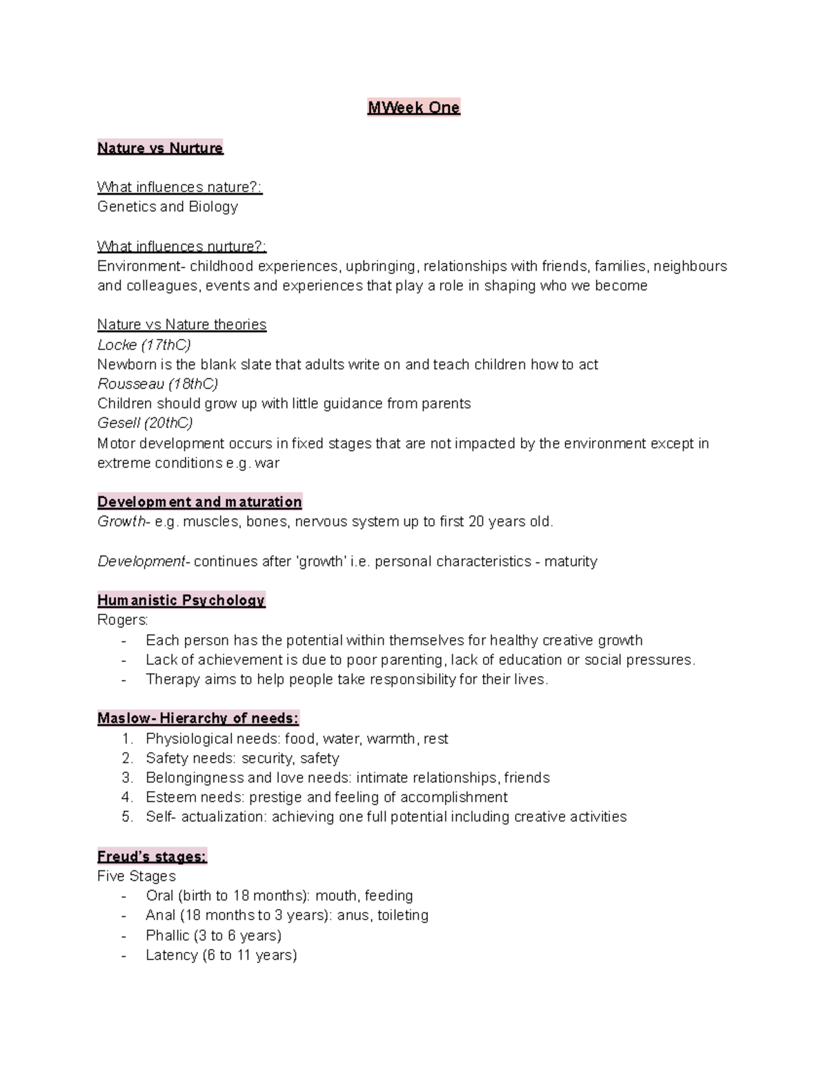 HLSC111 Notes - MWeek One Nature vs Nurture What influences nature ...