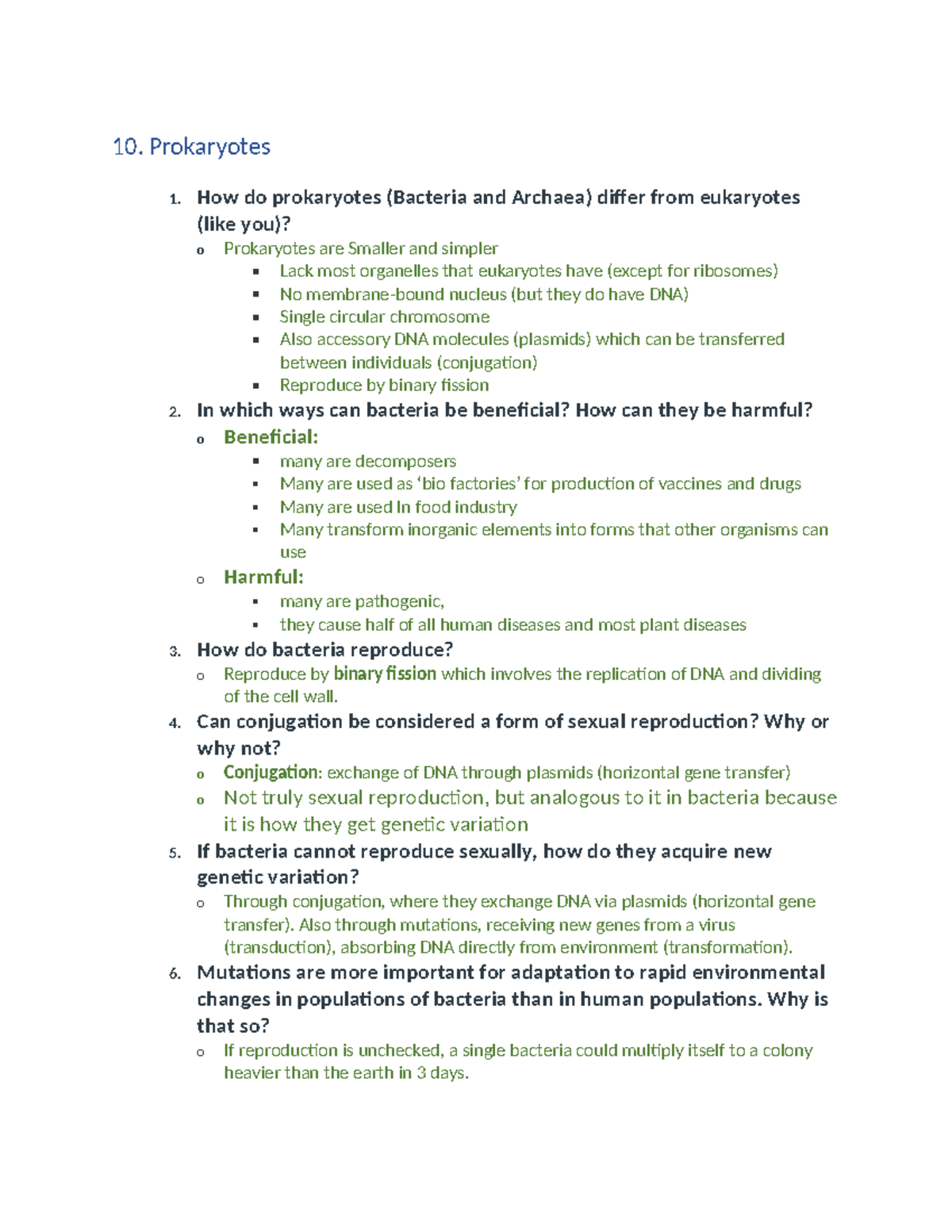 EBIO EXAM 2 Study Guide - 10. Prokaryotes 1. How do prokaryotes ...