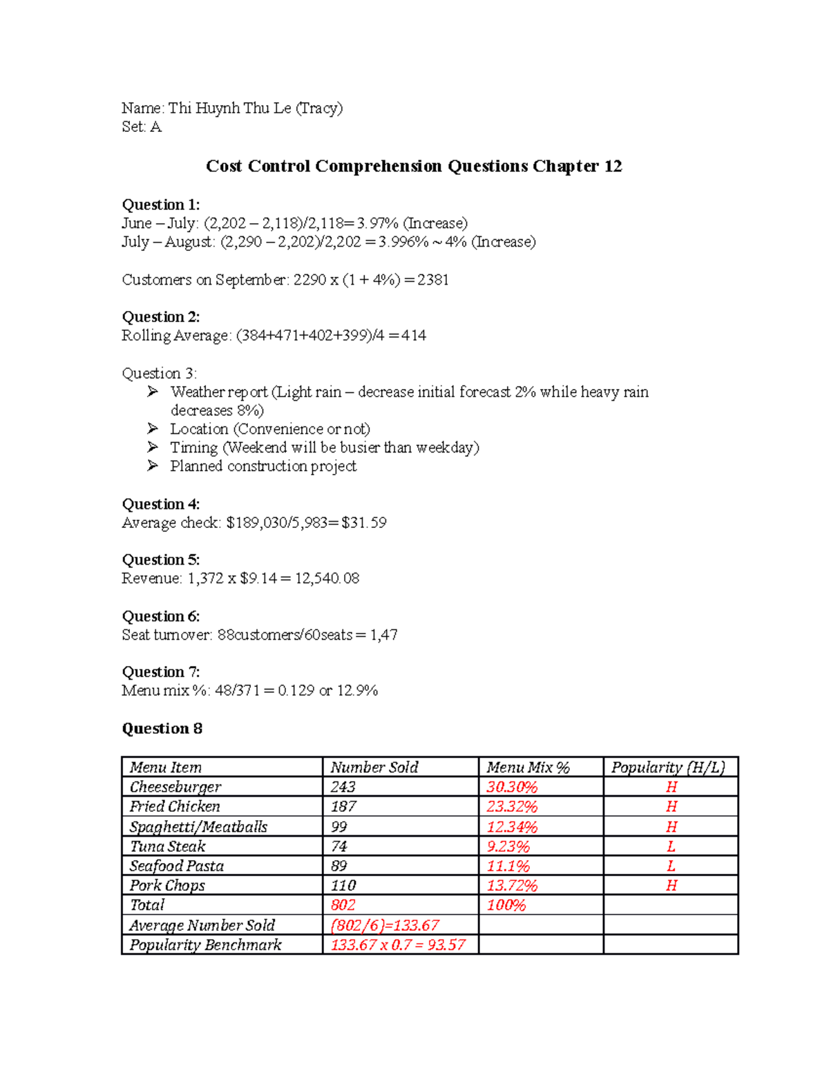 Cost control HW for april 8 - Name: Thi Huynh Thu Le (Tracy) Set: A ...