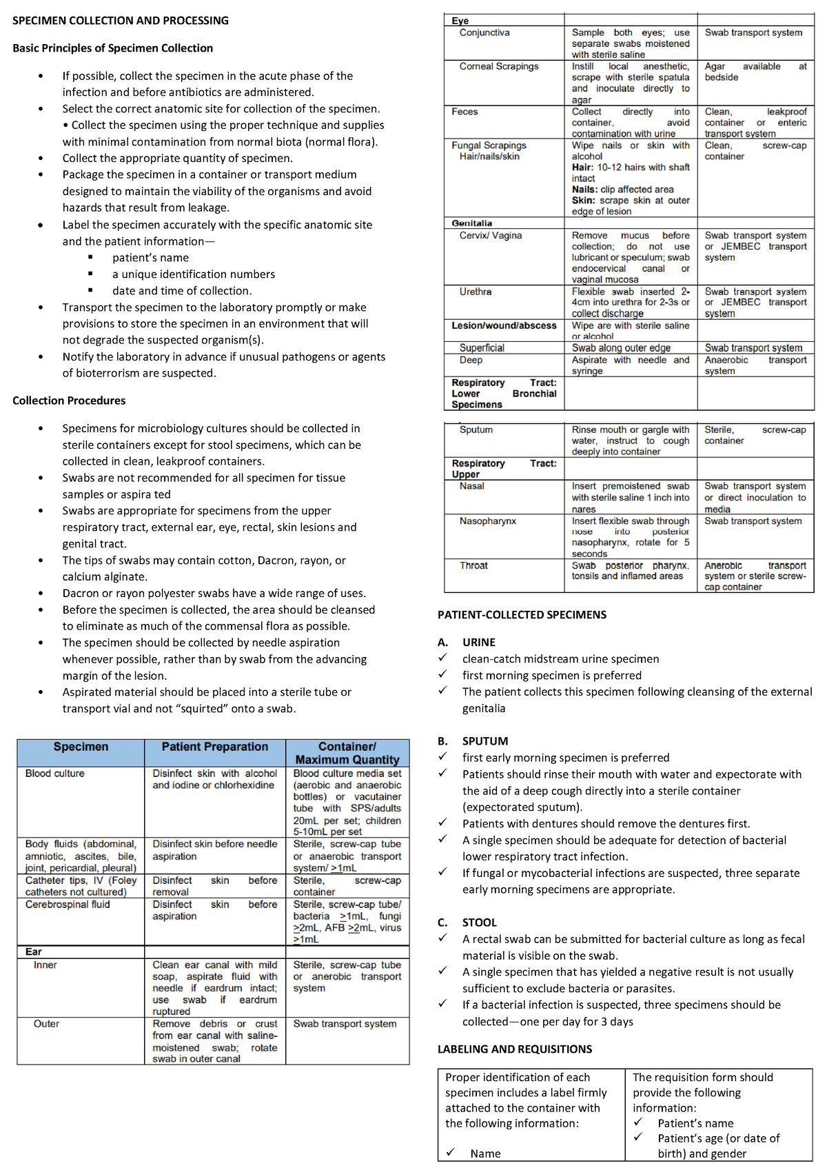 Specimen Collection AND Processing - SPECIMEN COLLECTION AND PROCESSING ...