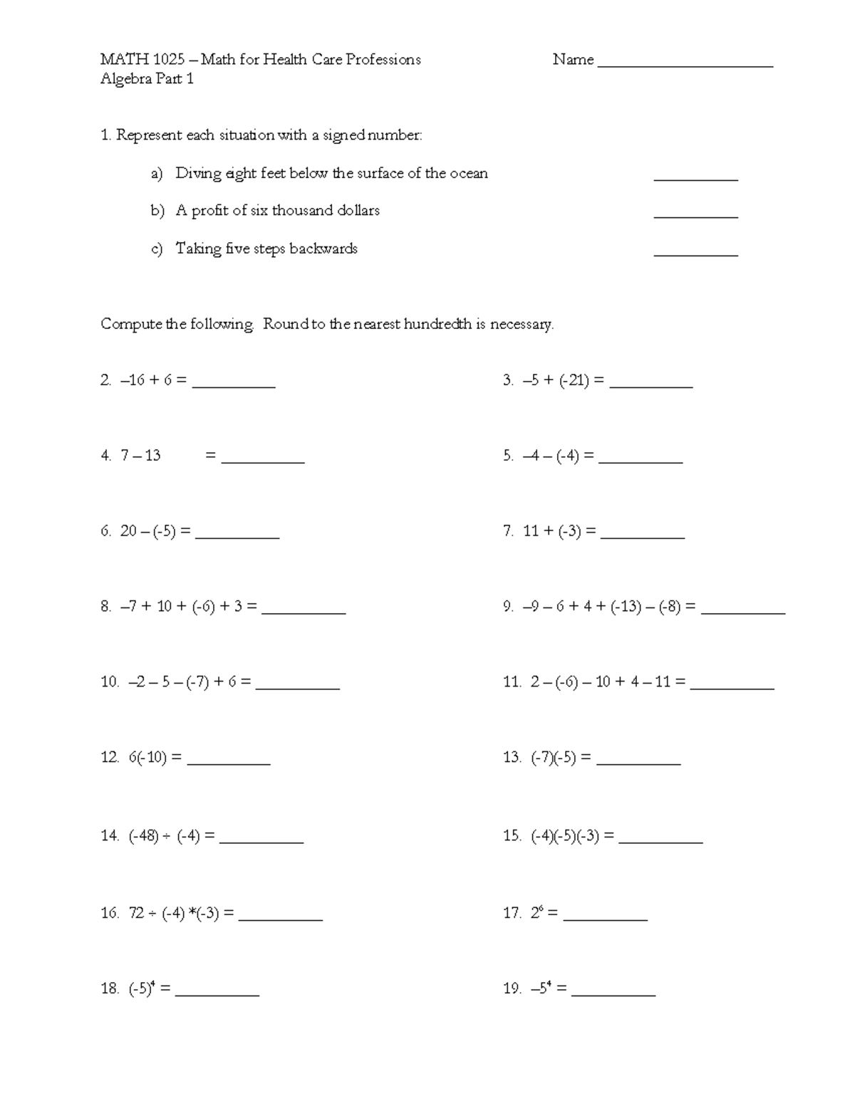 Algebra Part 1-1 - this is a dosage calculations course calculating ...