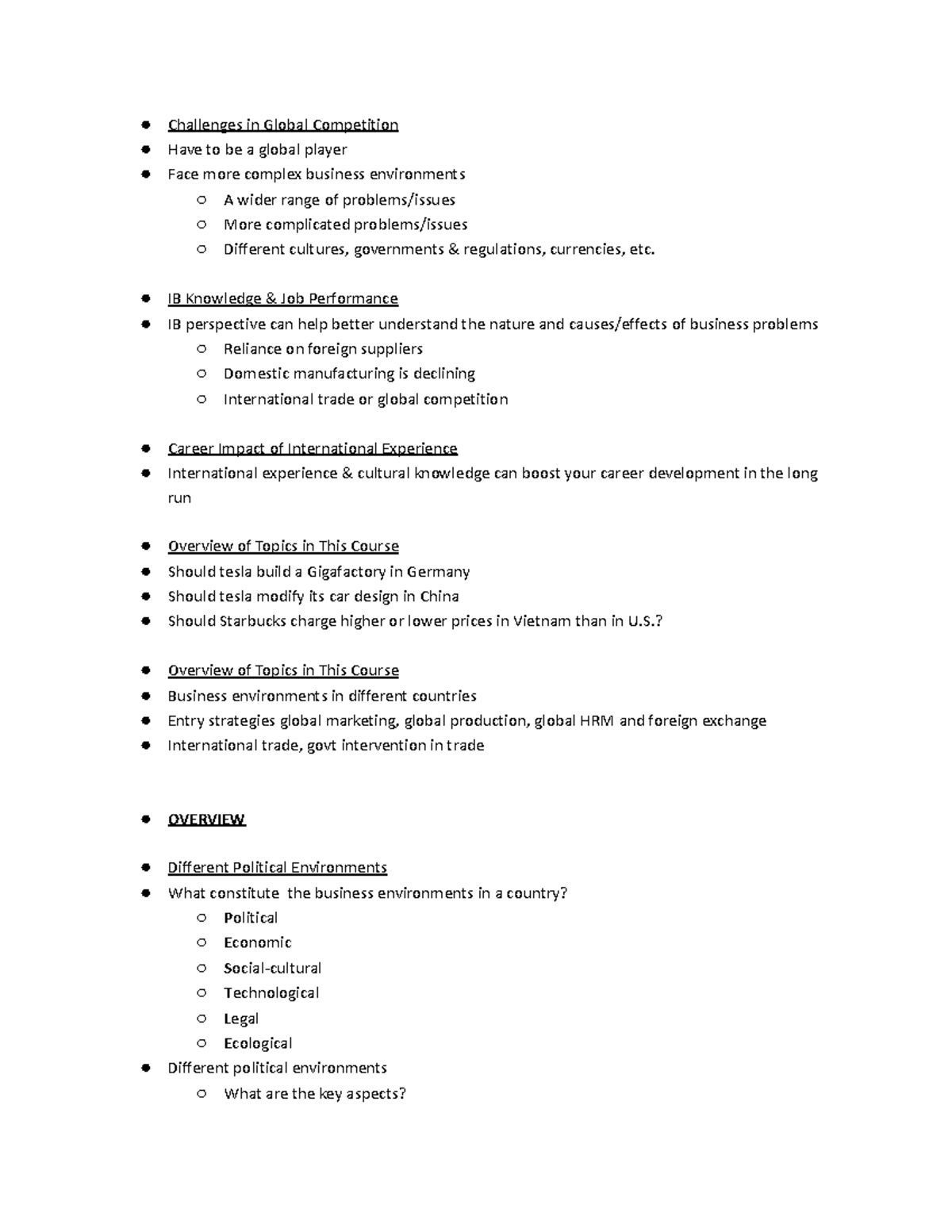 Principles of International Business Notes Two - Challenges in Global ...