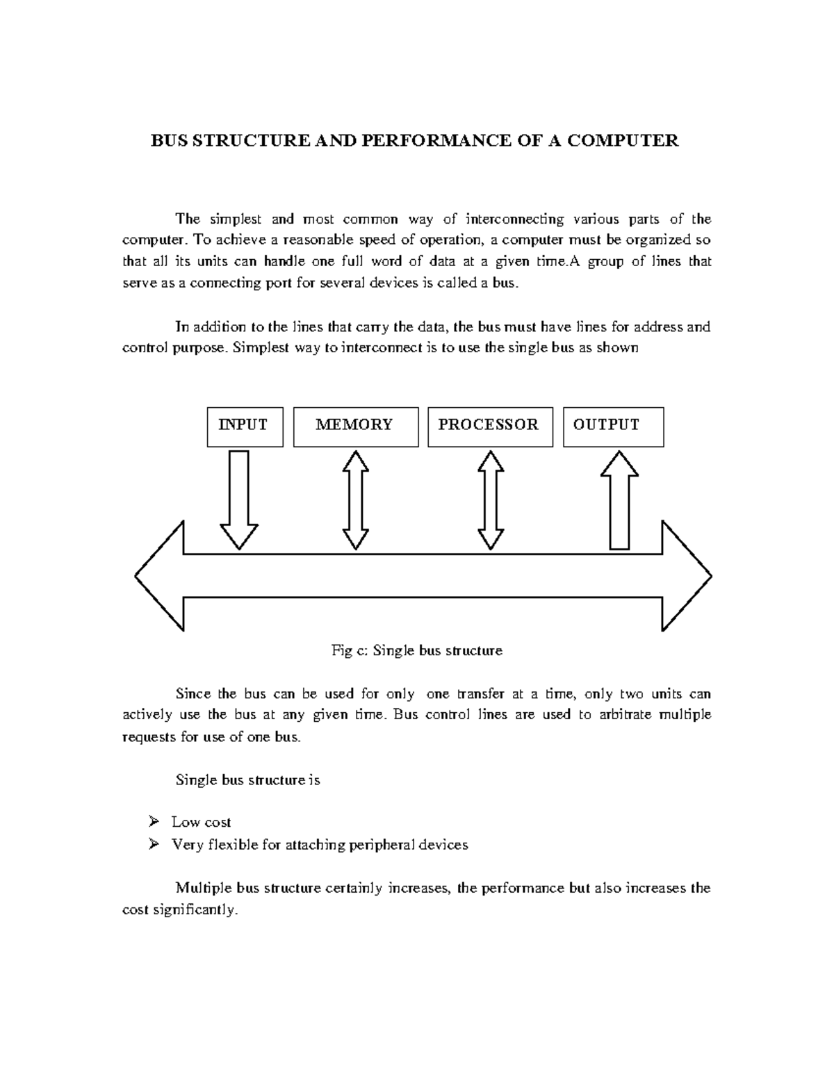 Bus Structures and Performance of a computer - BUS STRUCTURE AND ...