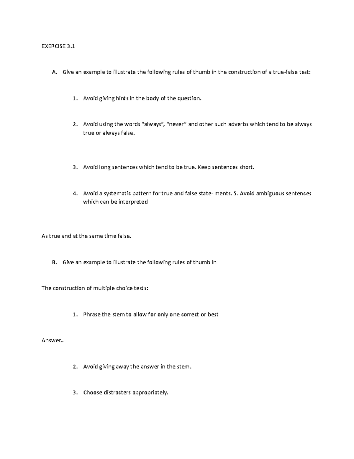 Chapter 3 - ok next - EXERCISE 3. A. Give an example to illustrate the ...