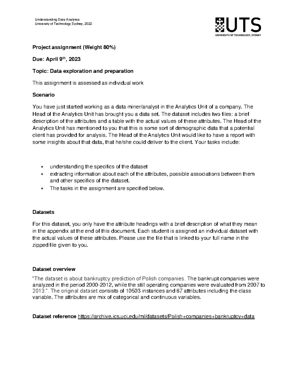 Assignment Specs- UDA Sample 1 - University of Technology Sydney, 2022 ...