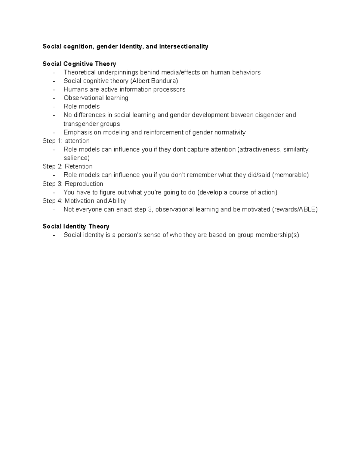 WGSS - Note 4 - WGSS with Prof. Chase - Social cognition, gender ...