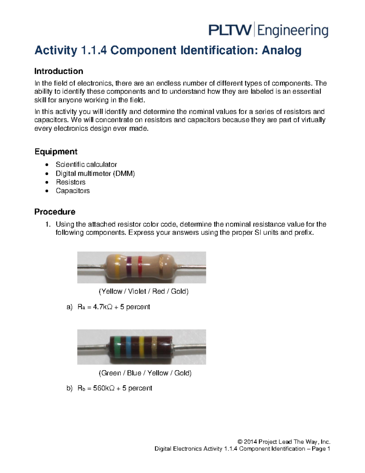 1.1.4.A Component Identification Analog - © 2014 Project Lead The Way ...