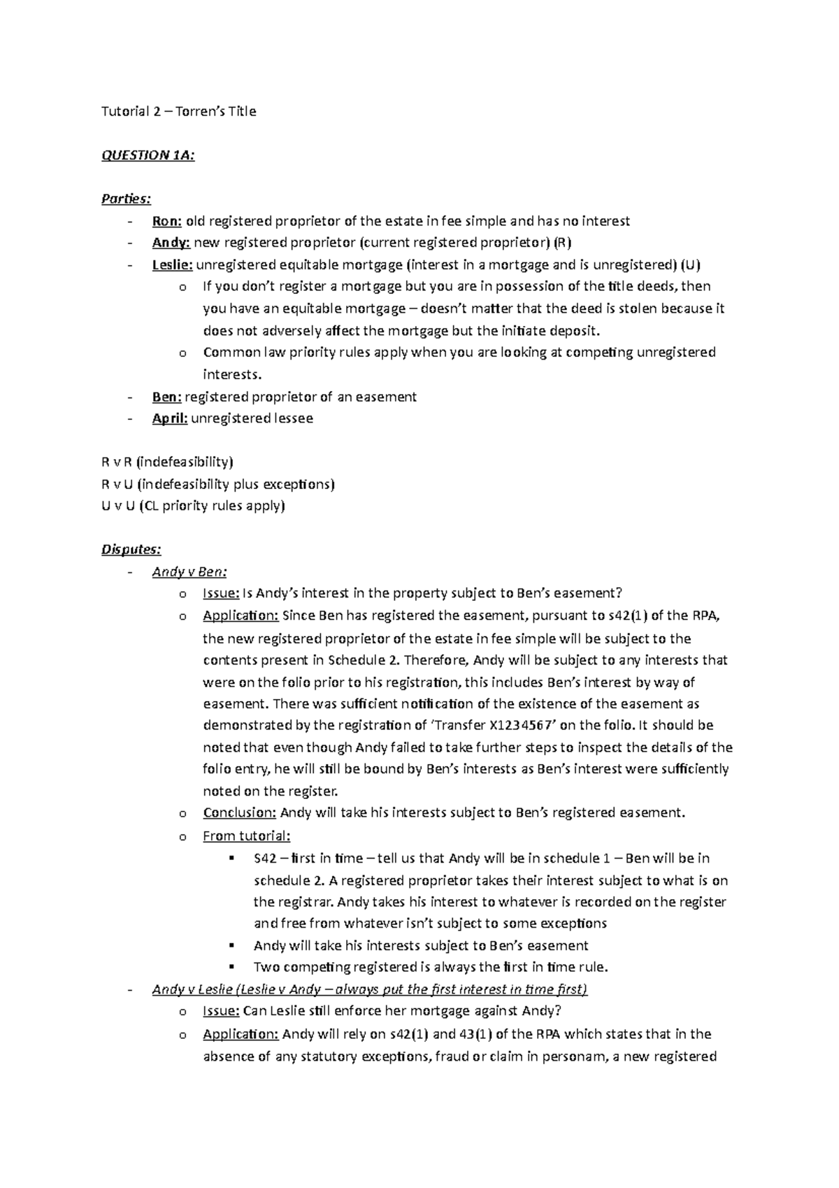 Tutorial 2 - 8 8 - Tutorial 2 – Torren’s Title Question 1a: Parties 