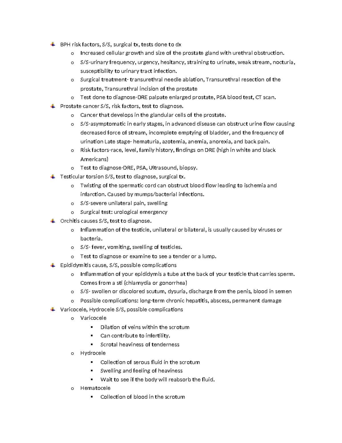 NUR 313 exam 3 review - BPH risk factors, S/S, surgical tx, tests done ...