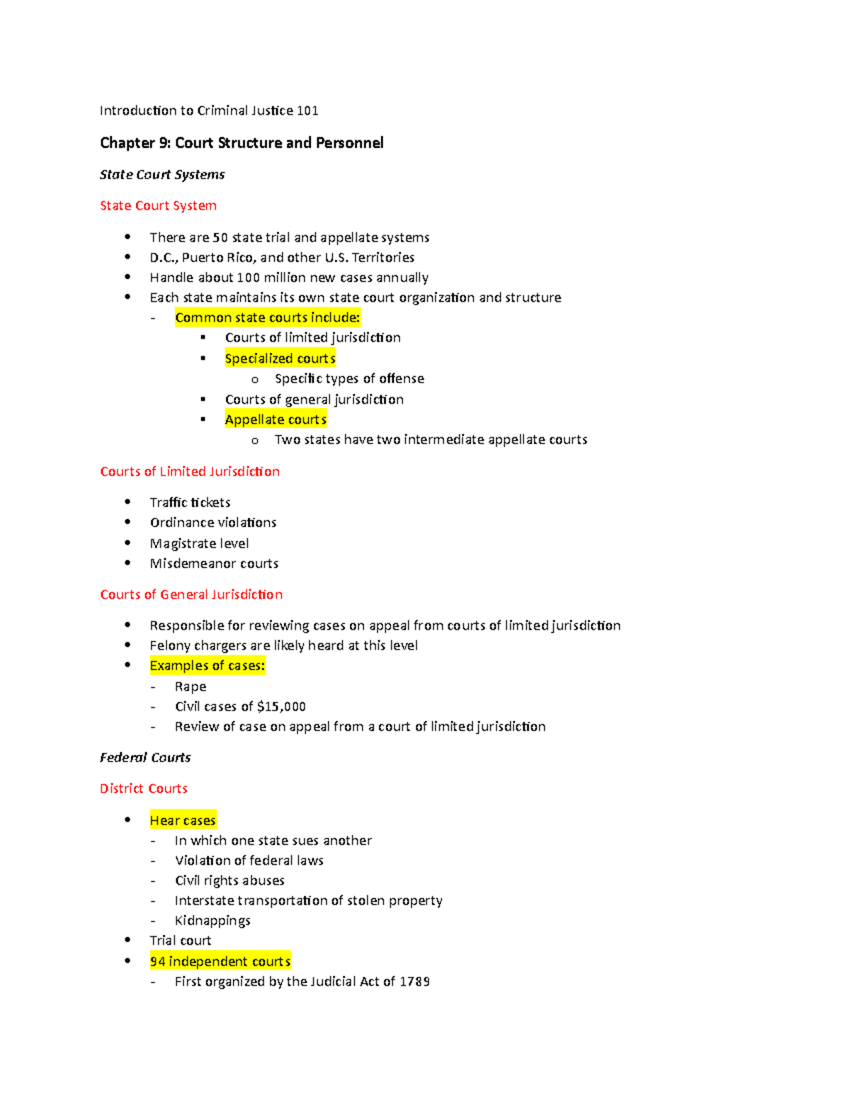 CJ Notes Ch. 9 - kelly roth - Introduction to Criminal Justice 101 ...
