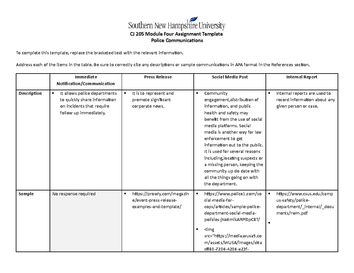 CJ 205 Module Four Assignment Template - CJ 205 Module Four Assignment ...