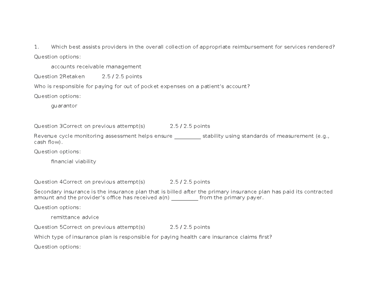 WEEK 2 Assessment ME2550 - Which Best Assists Providers In The Overall ...