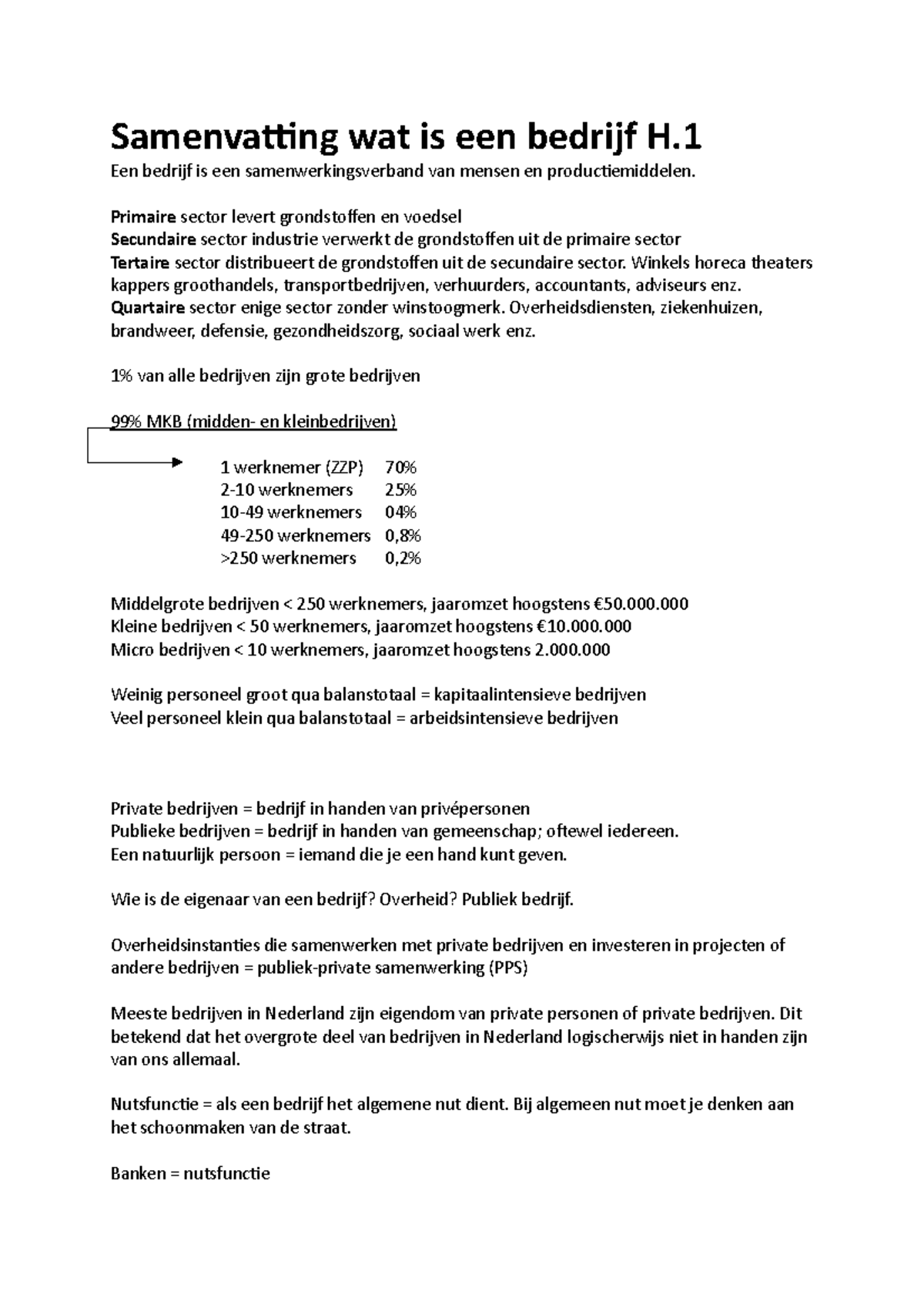 Samenvatting H1 - Wat Is Een Bedrijf - Samenvatting Wat Is Een Bedrijf ...