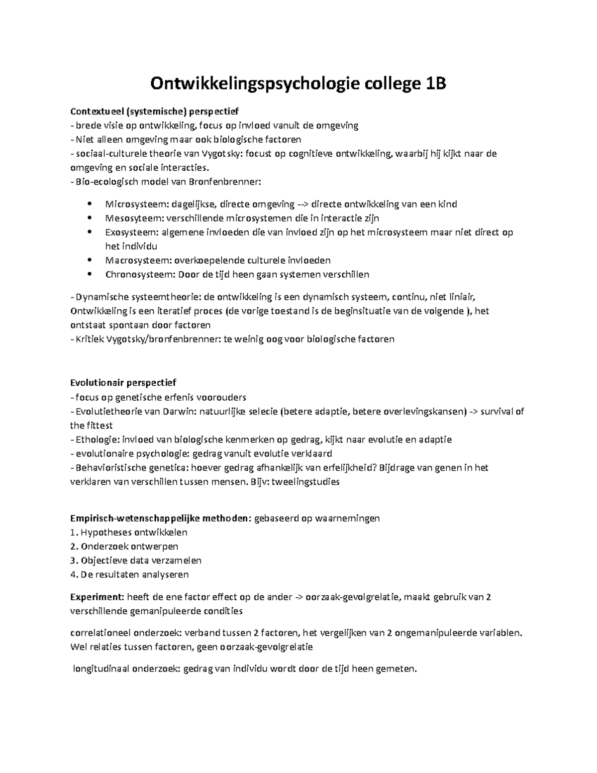 Ontwikkelingspsychologie college 1B Ontwikkelingspsychologie college