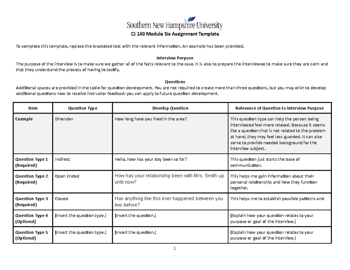 CJ 140 Module Six Assignment - An Example Has Been Provided. Interview ...